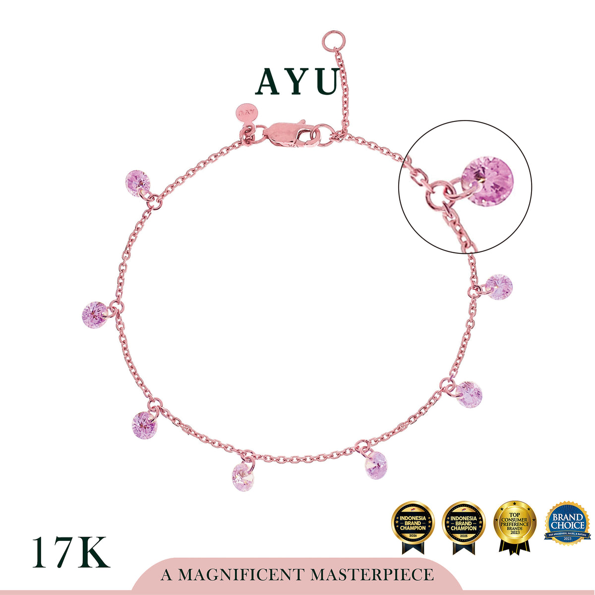 AYU Gelang Emas Korea - 8 Candy Pop Chain Bracelet 17k Rose Gold