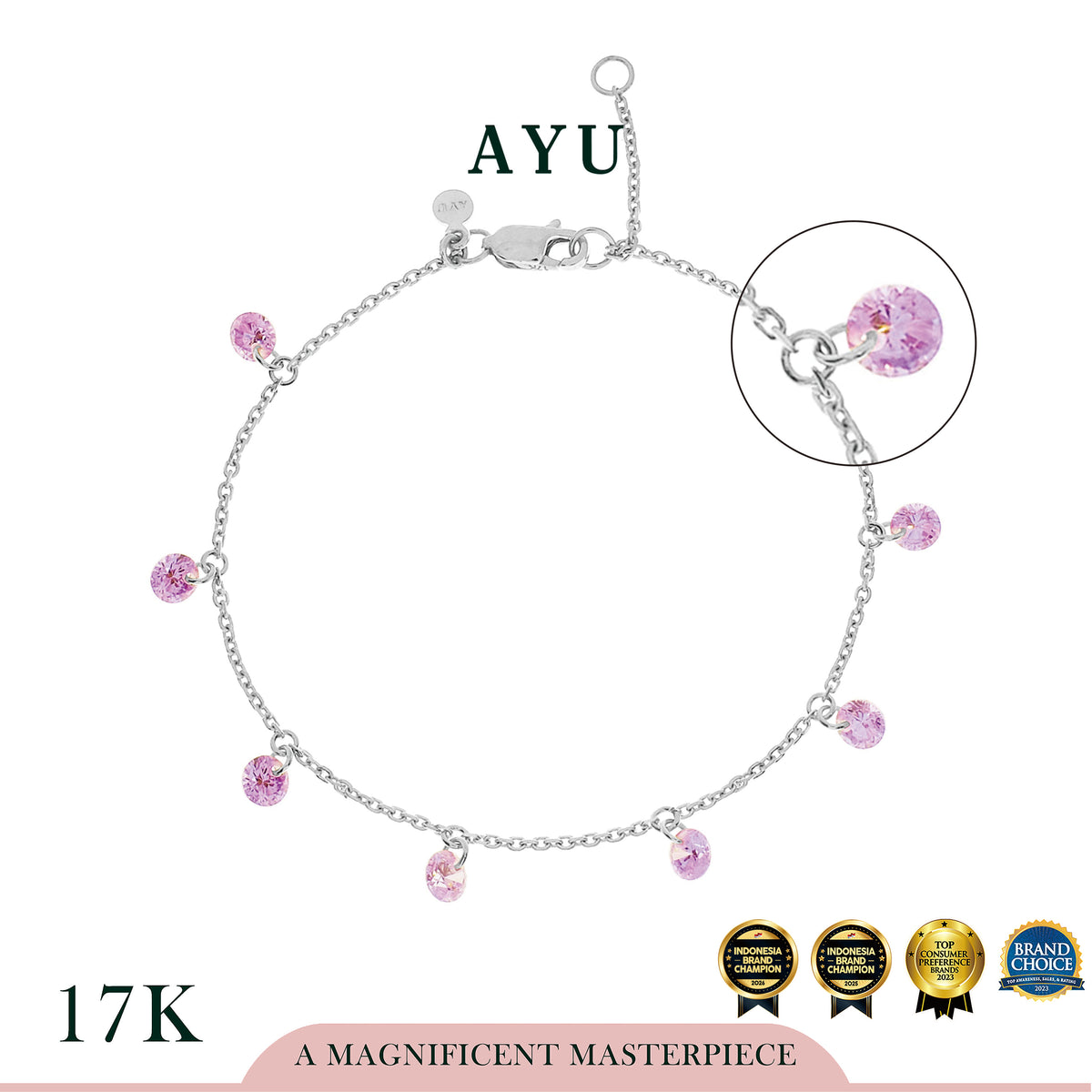 AYU Gelang Emas Korea - 8 Candy Pop Chain Bracelet 17k White Gold