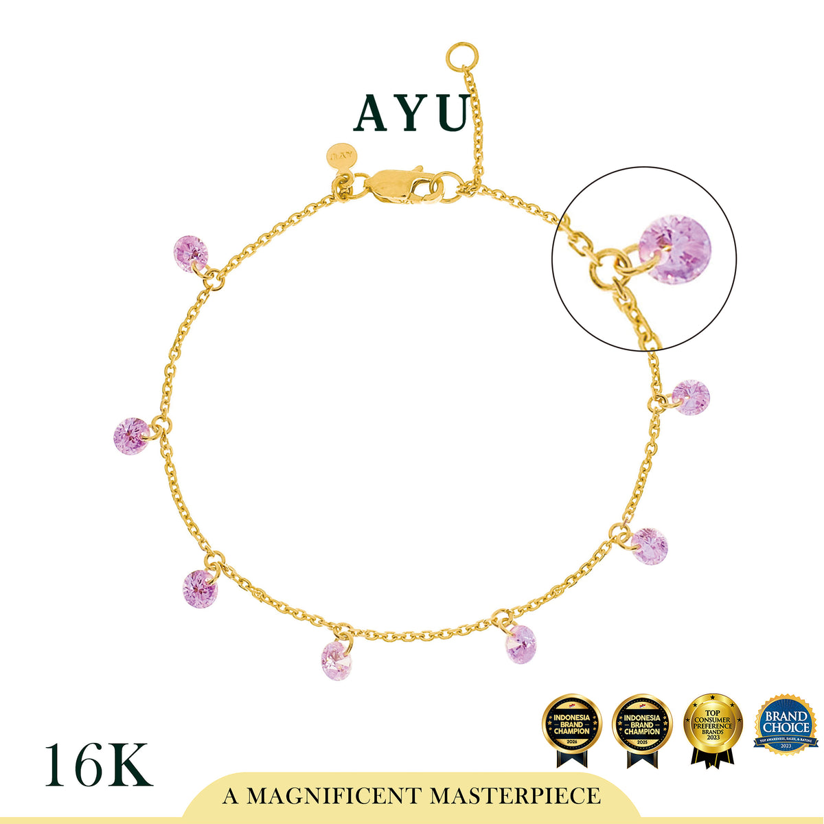 AYU Gelang Emas Korea - 8 Candy Pop Chain bracelet 16K Yellow Gold