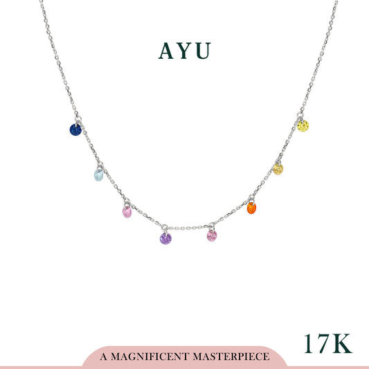 AYU Kalung Emas - 8 Candy Pop Chain Necklace Rainbow 17k White Gold