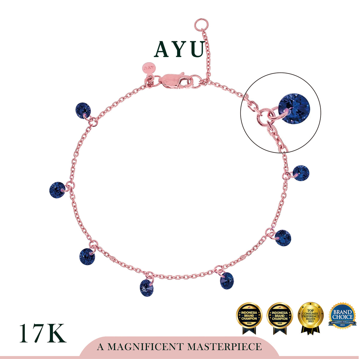 AYU Gelang Emas Korea - 8 Candy Pop Chain Bracelet 17k Rose Gold