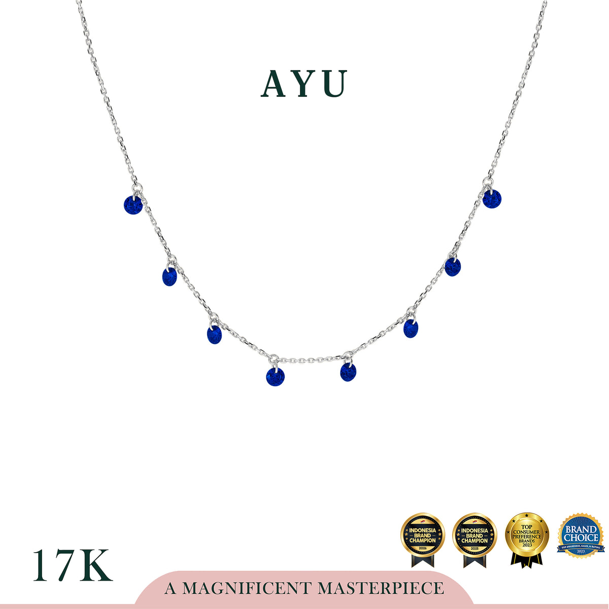 AYU Kalung Emas Korea - 8 Candy Pop Chain Necklace 17K White Gold