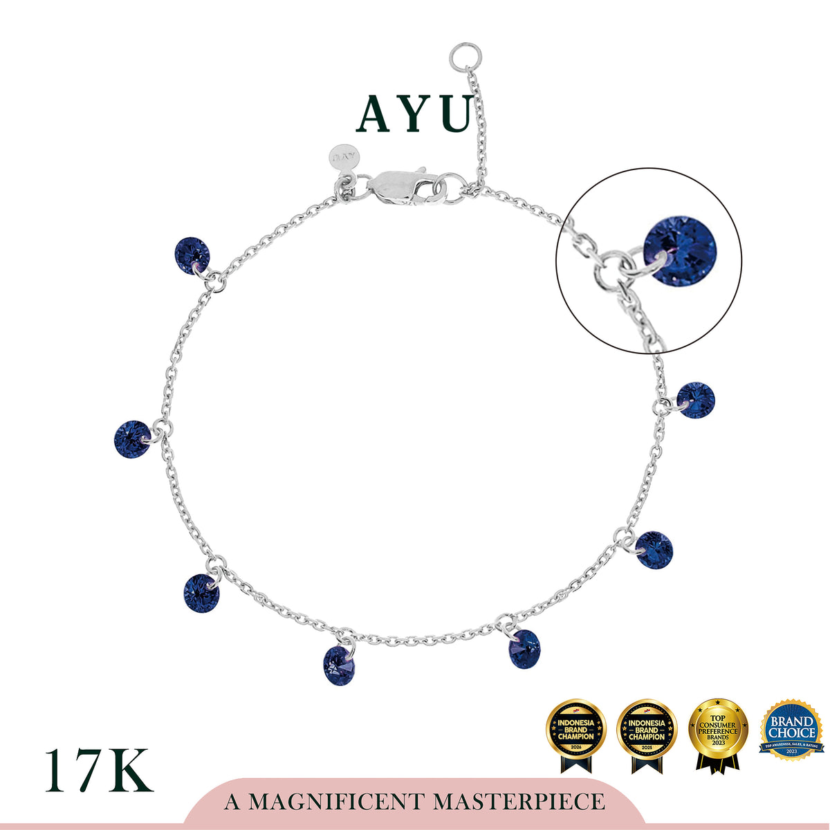 AYU Gelang Emas Korea - 8 Candy Pop Chain Bracelet 17k White Gold