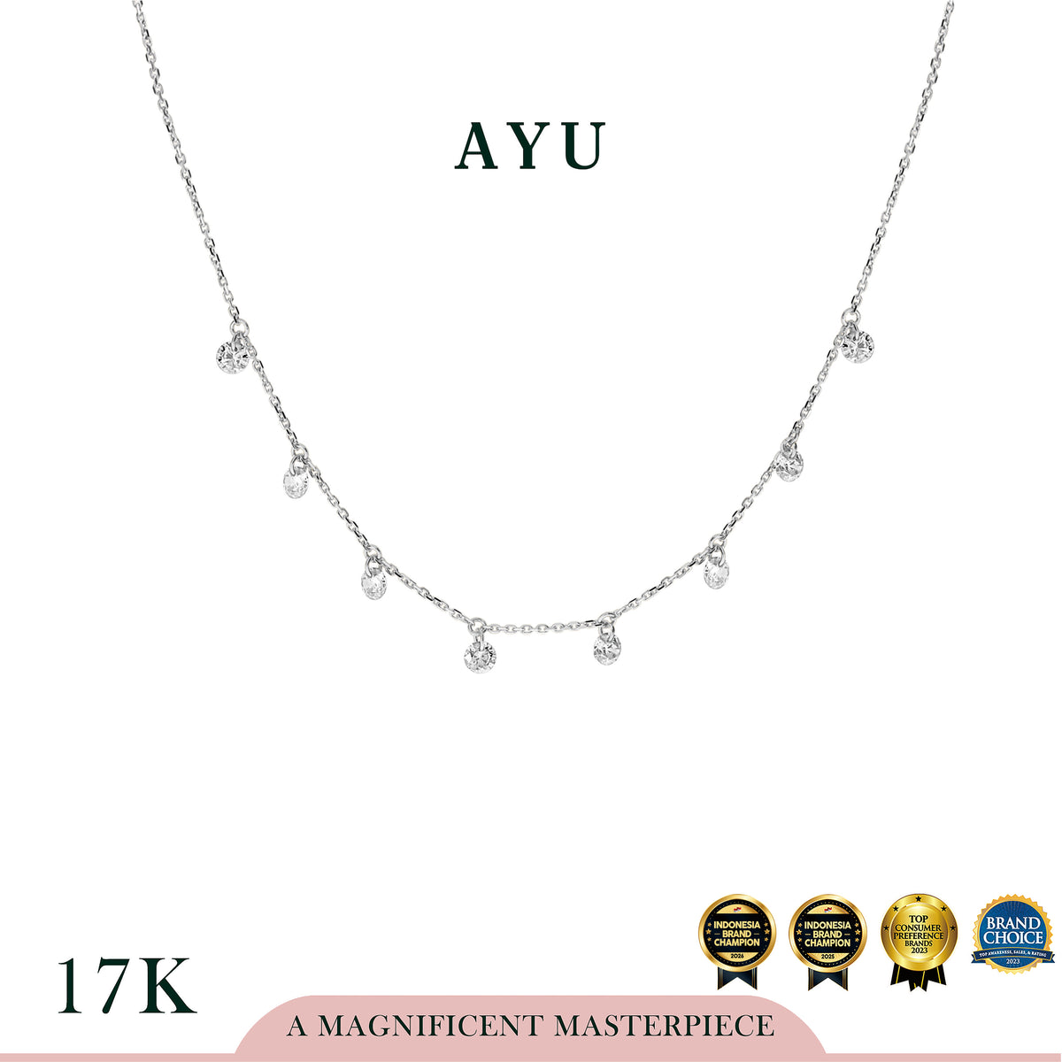 AYU Kalung Emas Korea - 8 Candy Pop Chain Necklace 17K White Gold