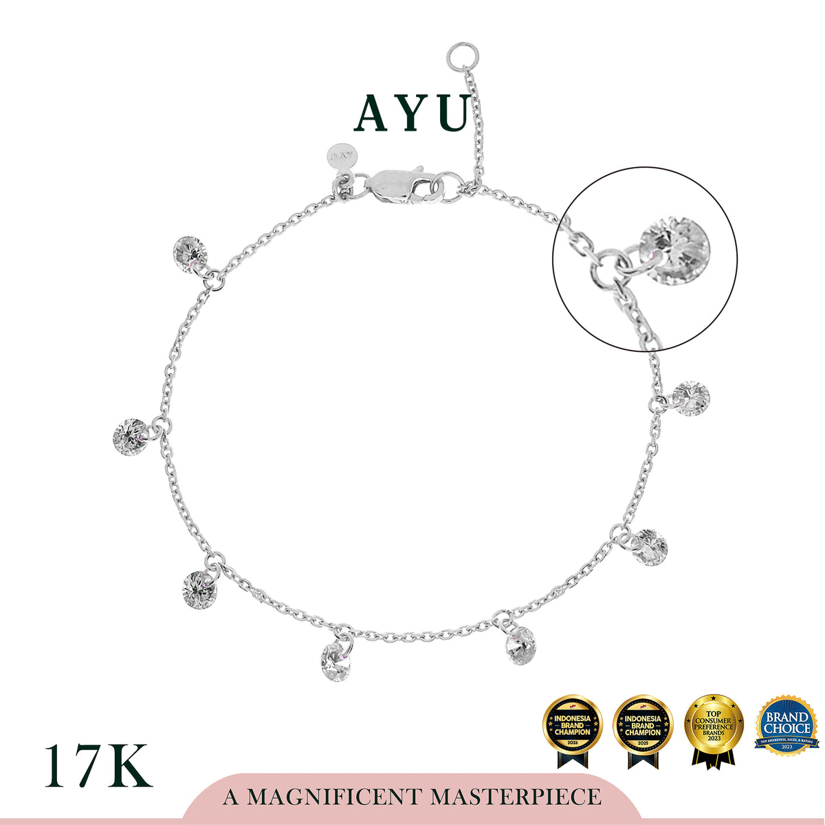 AYU Gelang Emas Korea - 8 Candy Pop Chain Bracelet 17k White Gold
