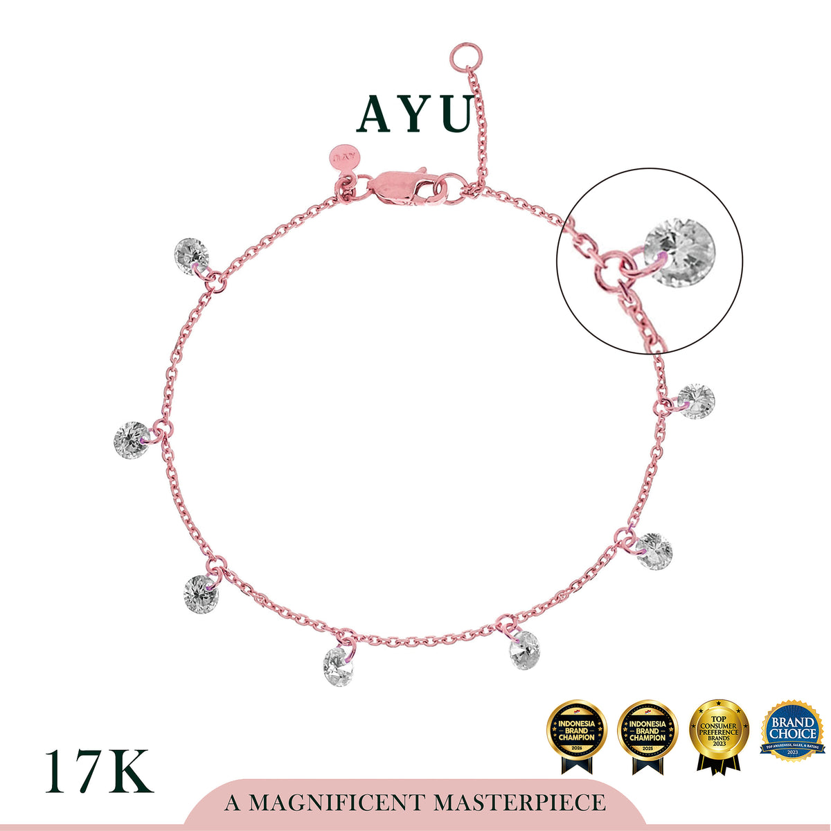 AYU Gelang Emas Korea - 8 Candy Pop Chain Bracelet 17k Rose Gold