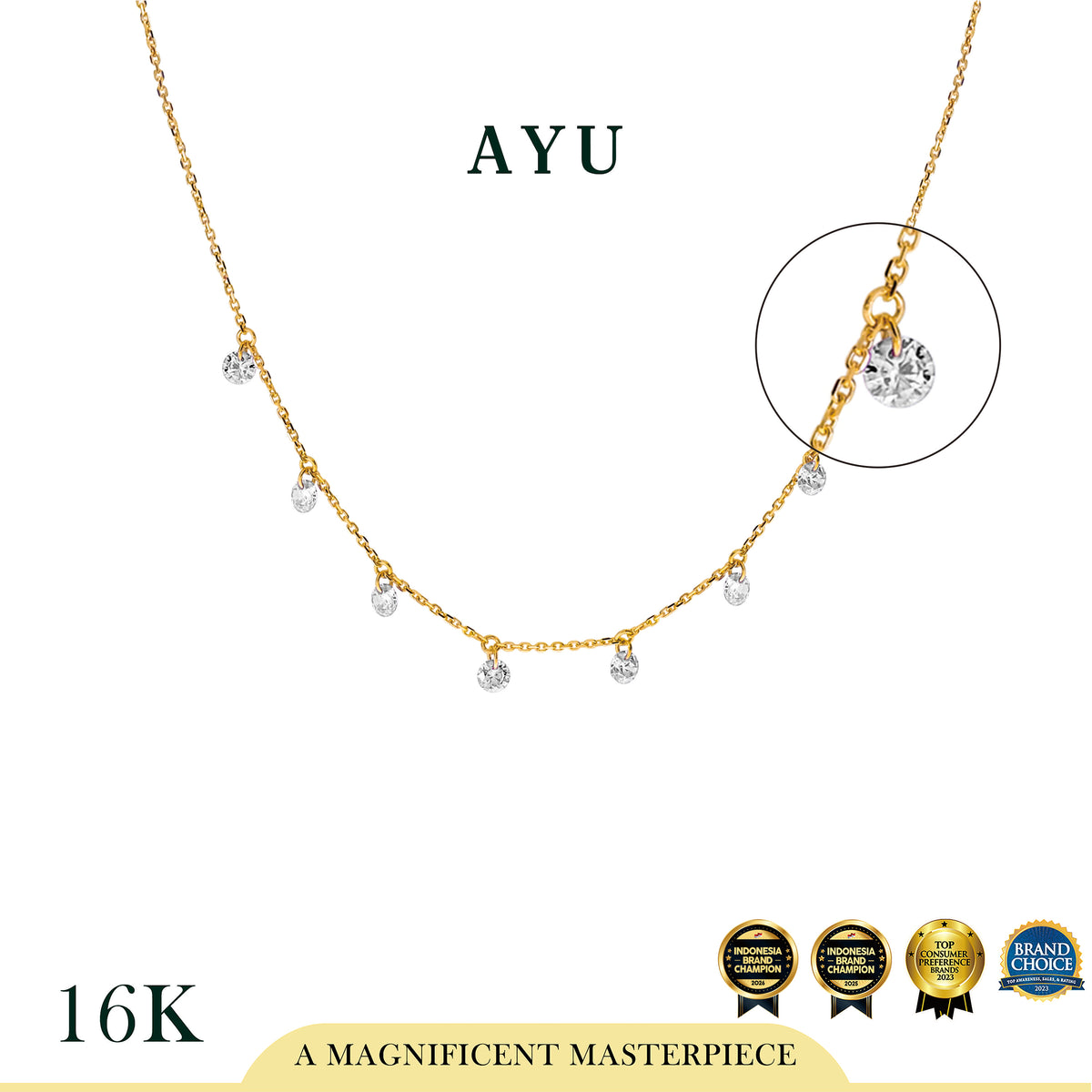 AYU Kalung Emas Korea - 8 Candy Pop Chain Necklace 16K Yellow Gold