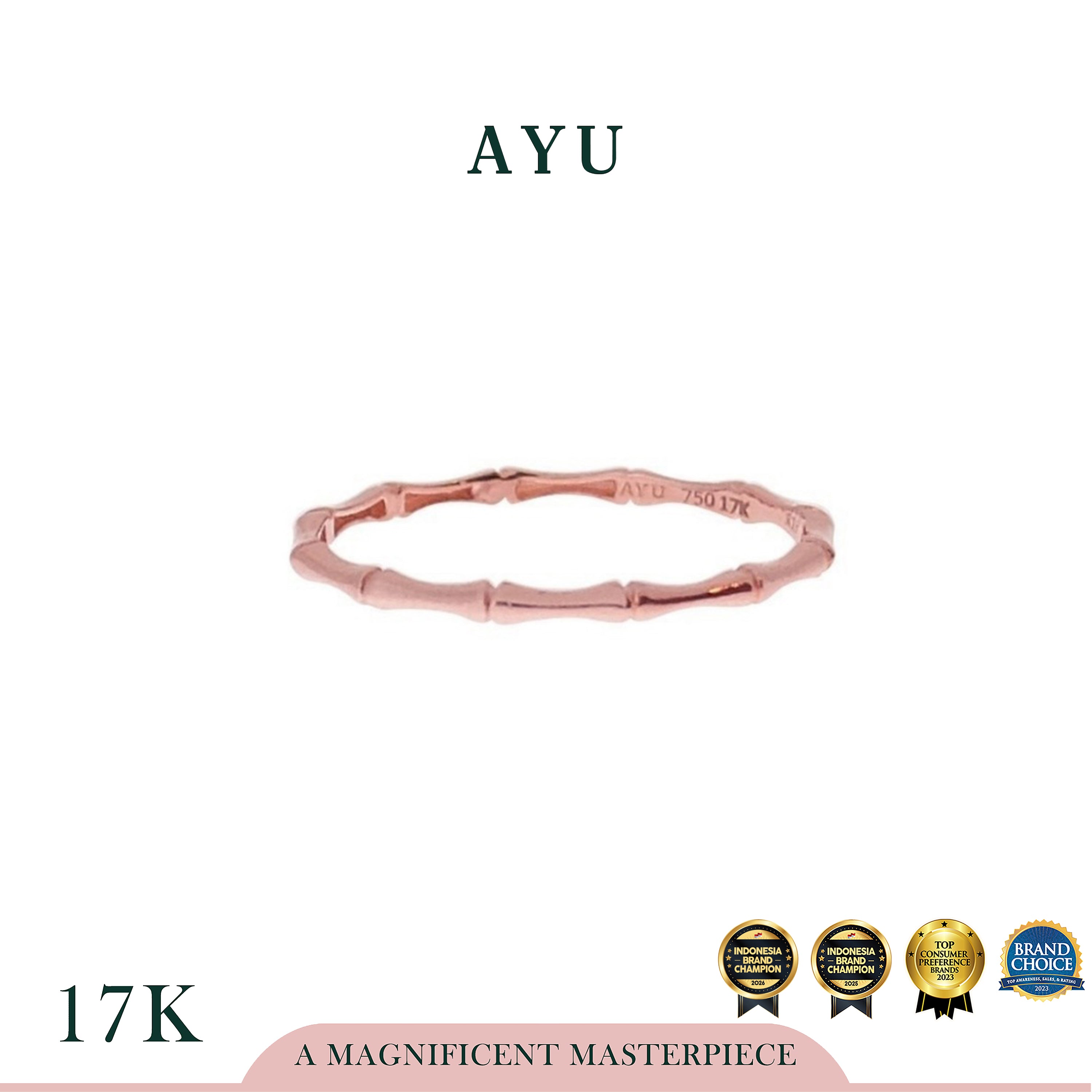 AYU Cincin Emas - Bamboo Stack 17K Rose Gold