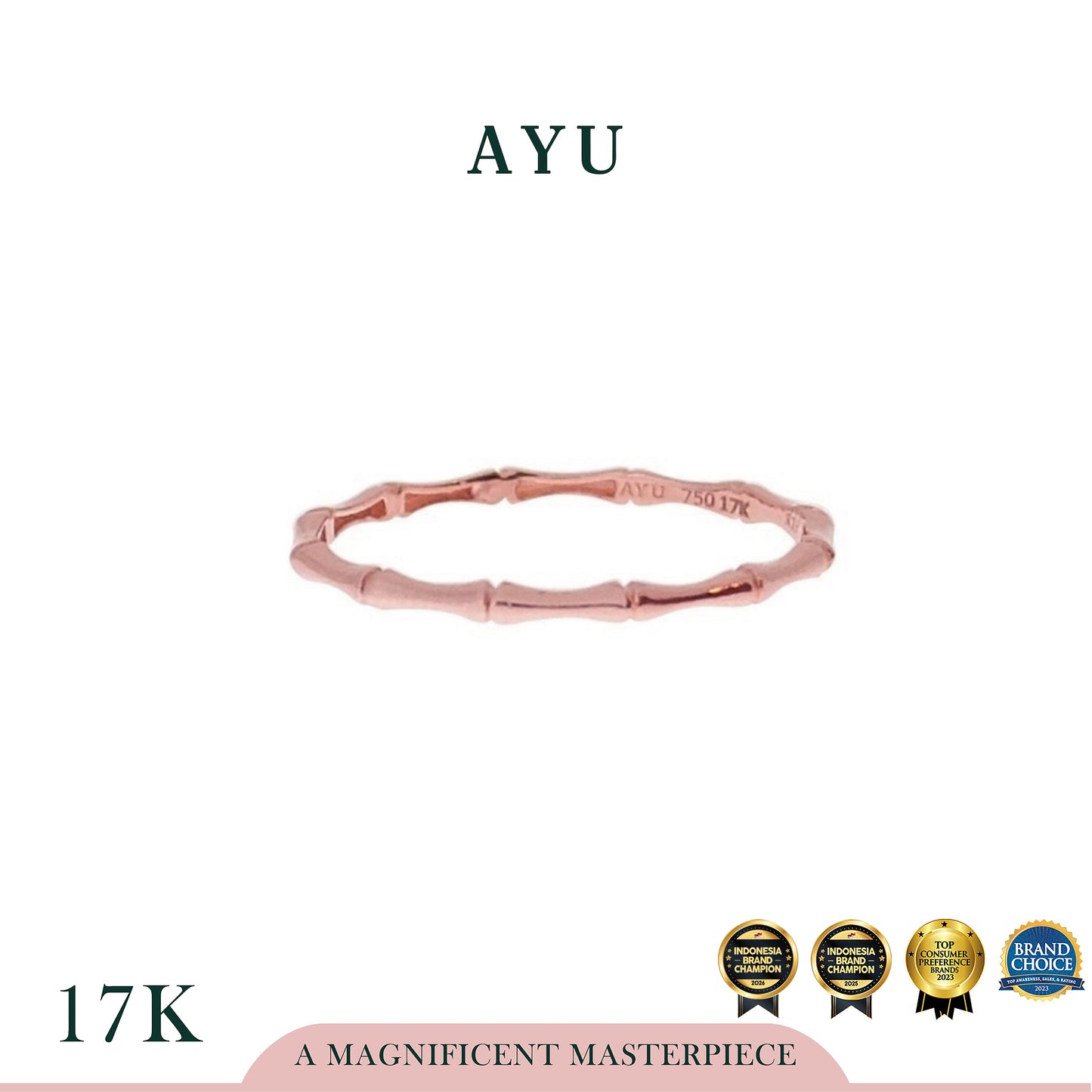 AYU Cincin Emas - Bamboo Stack 17K Rose Gold