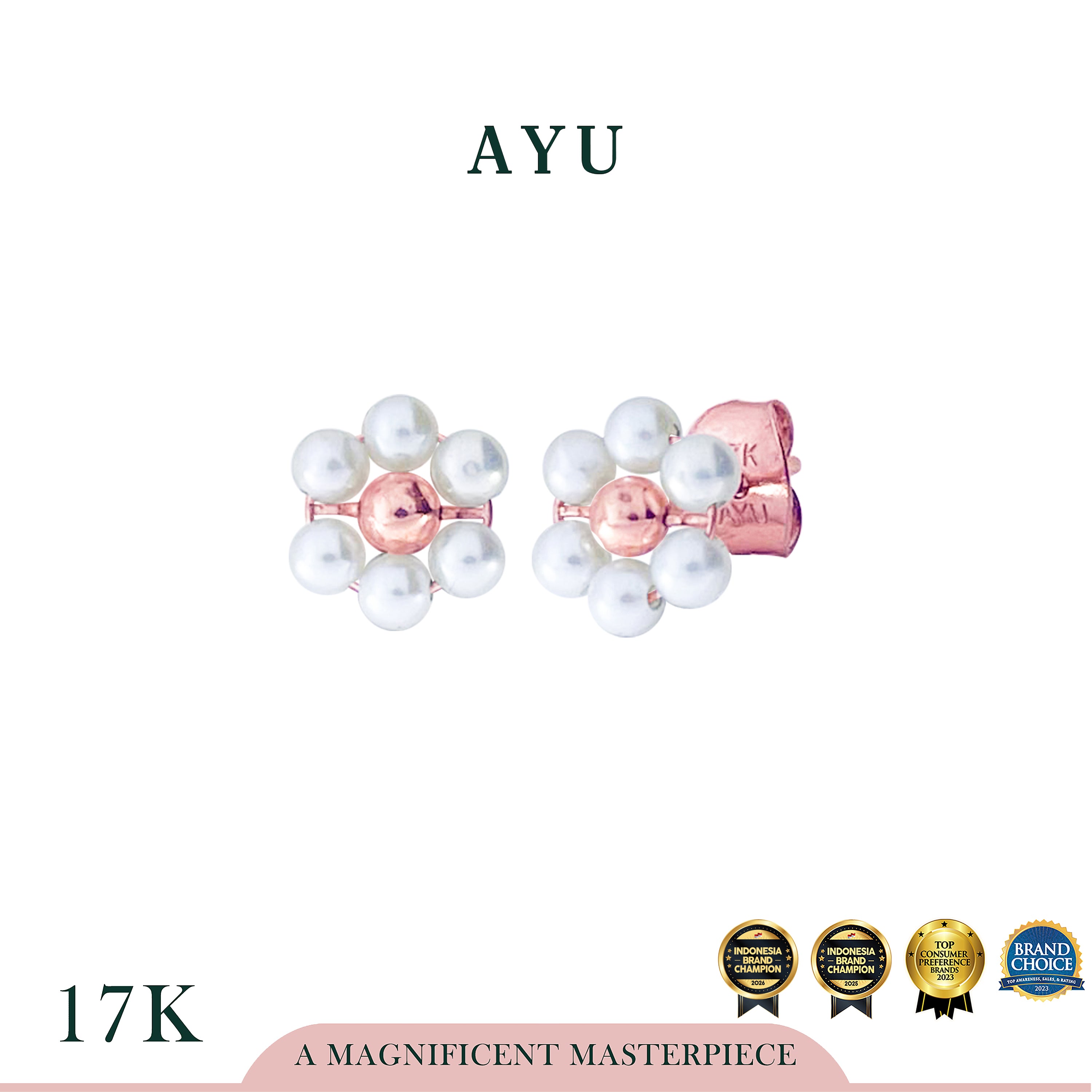 AYU Anting Emas - Beaded Pearl Flower Studs 17k