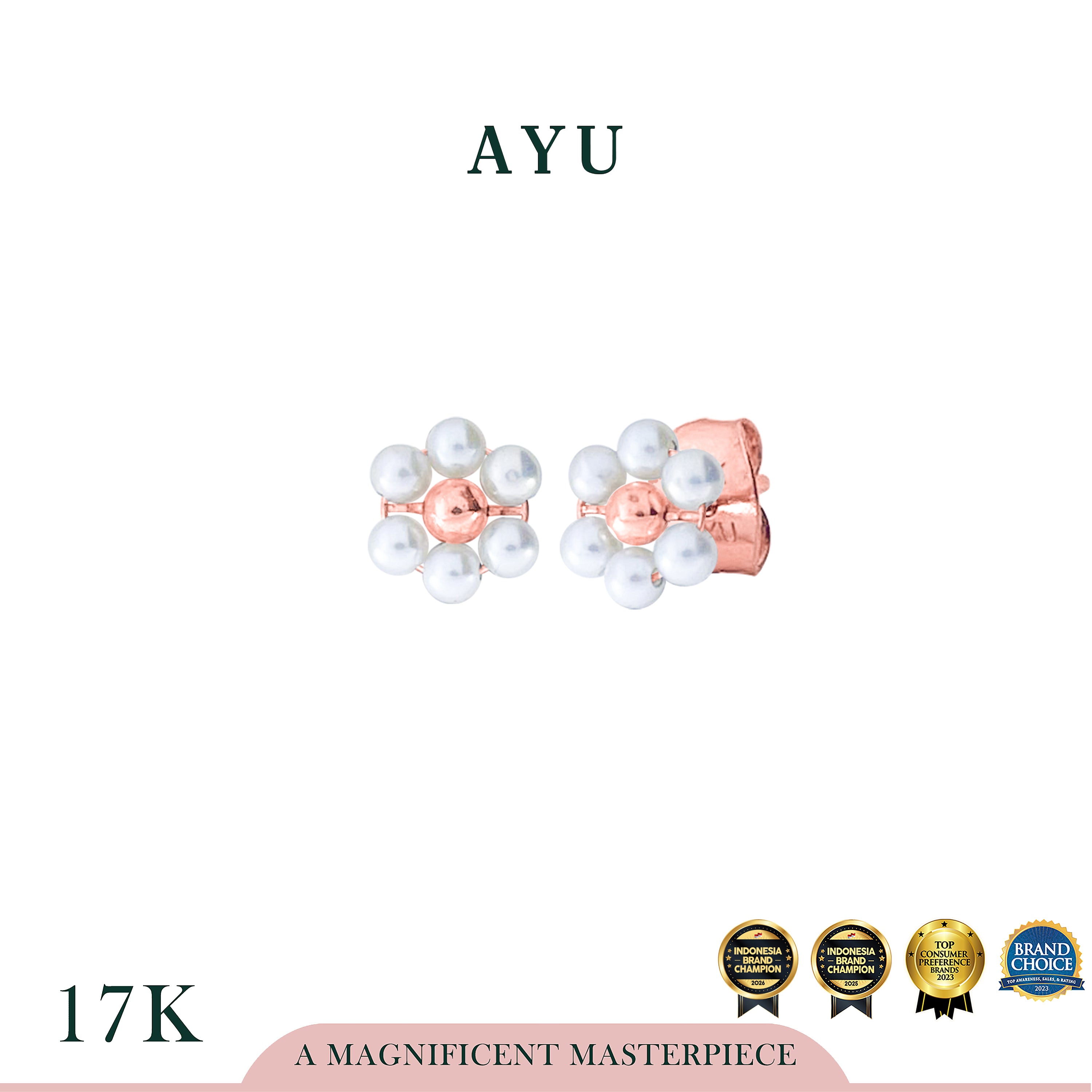 AYU Anting Emas - Beaded Pearl Flower Studs 17k
