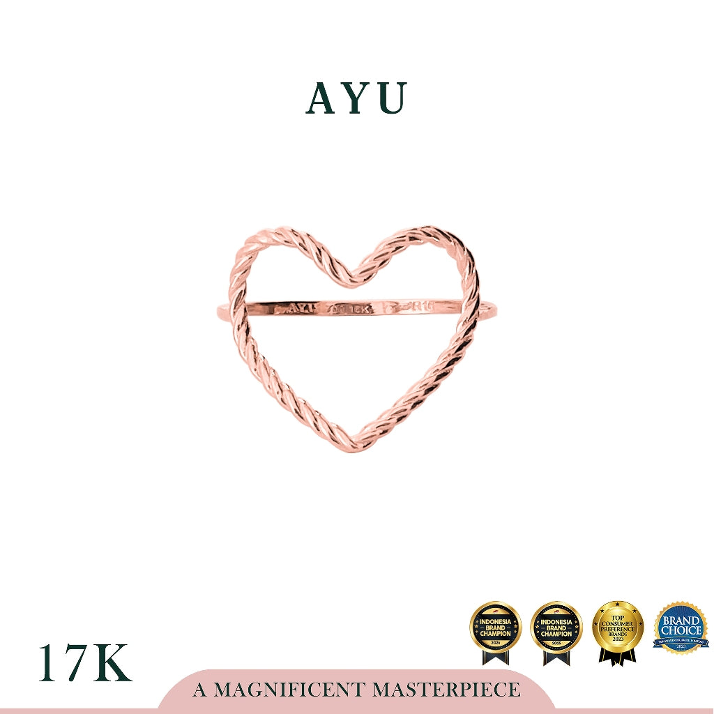 AYU Cincin Emas - Biggie Open Heart Twist Ring 17k Rose Gold