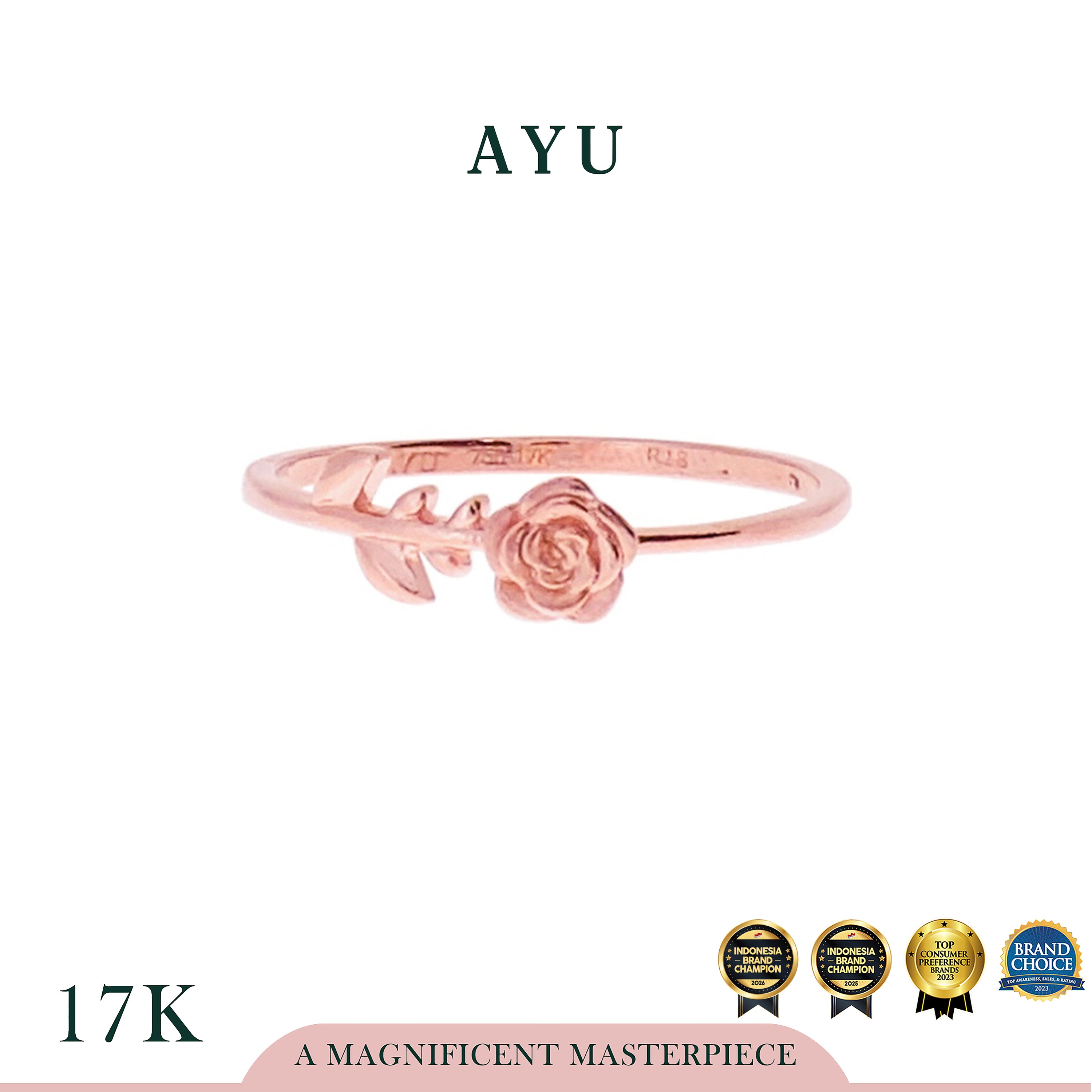 AYU Cincin Emas - Gold Enchanted Rose Ring 17K Rose Gold