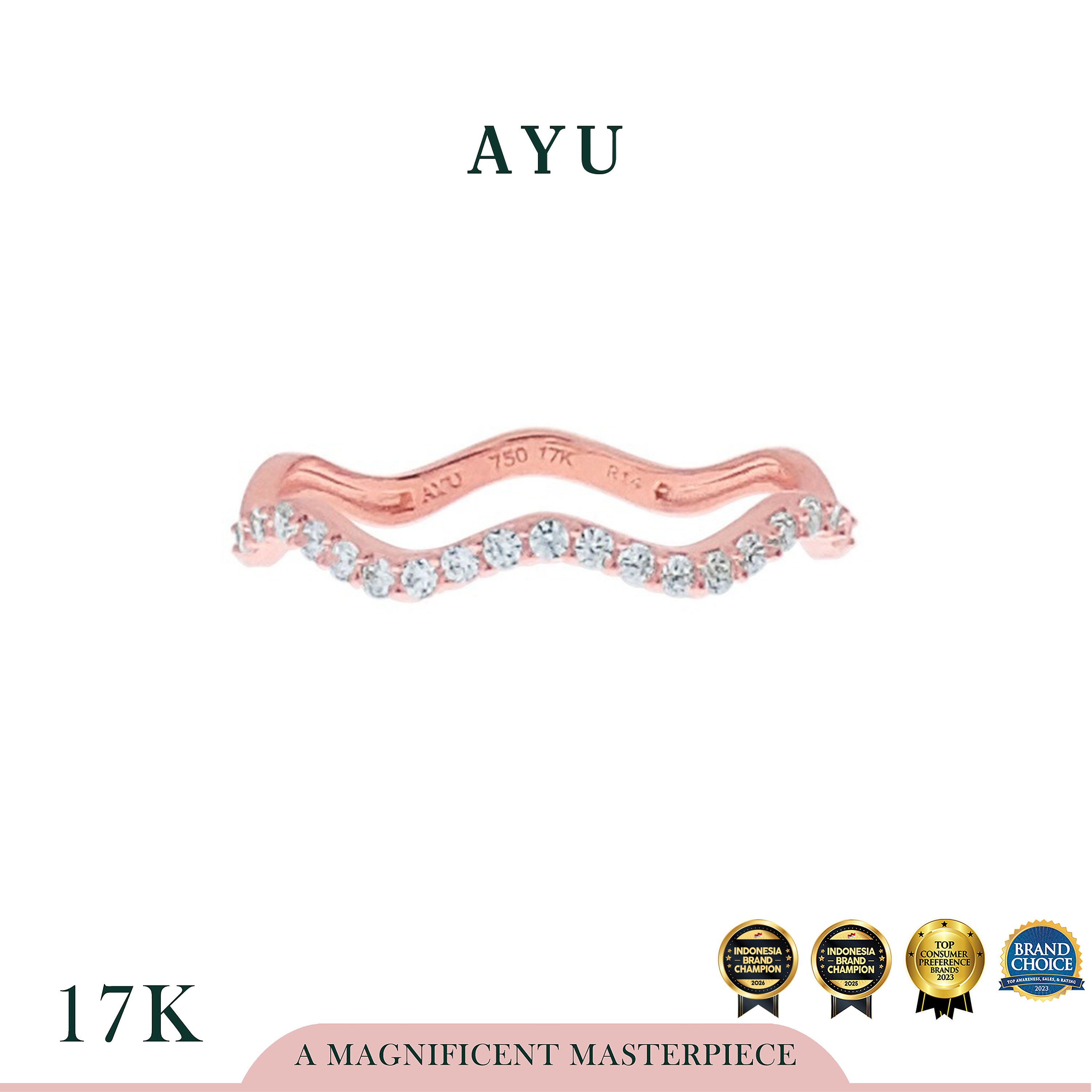 AYU Cincin Emas-Pave Wave Ring 17k Rose Gold