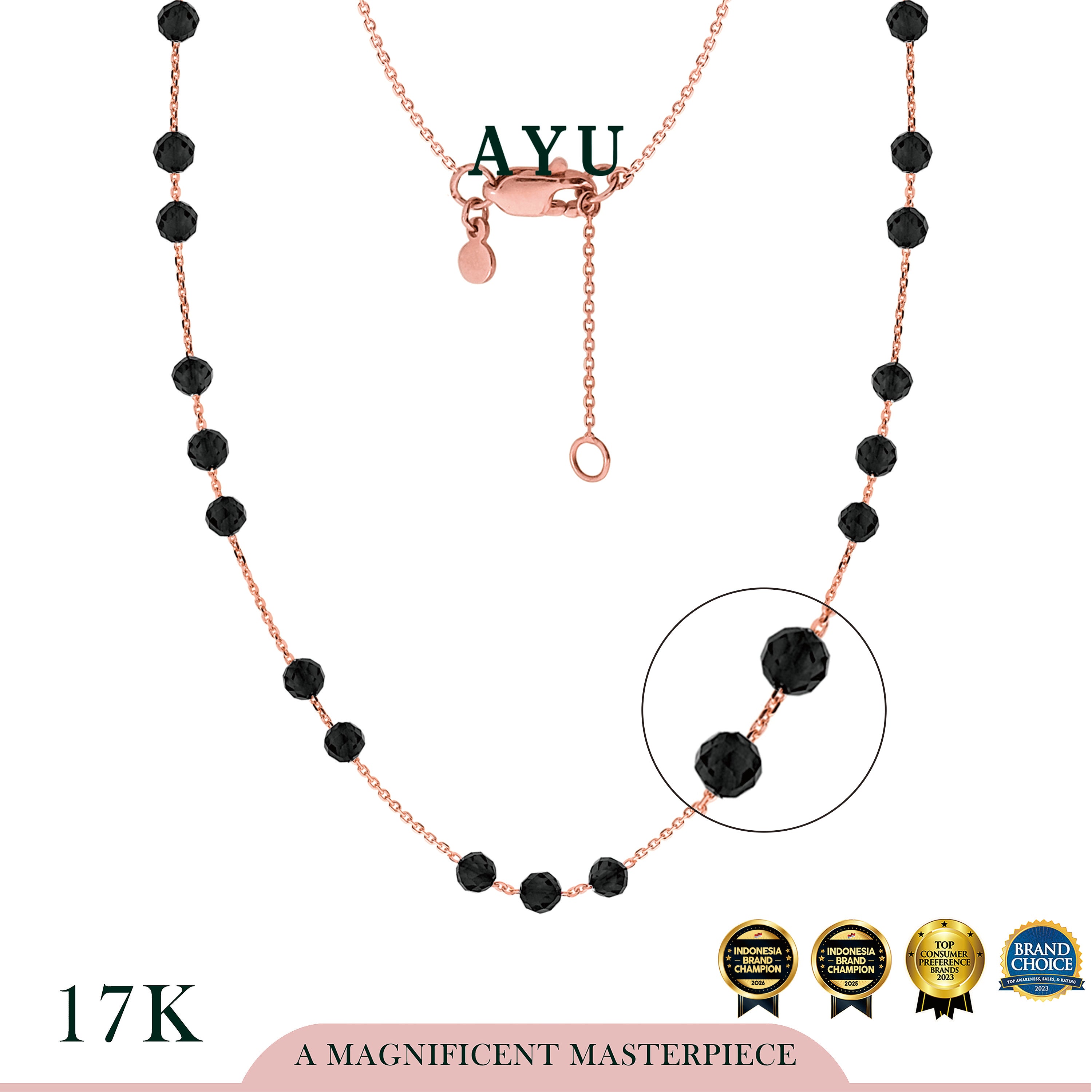 AYU Kalung Emas - Beads Necklace 17k Rose Gold