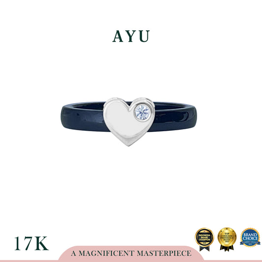 AYU Cincin Emas - Gold Heart Ceramic Ring 17k White Gold