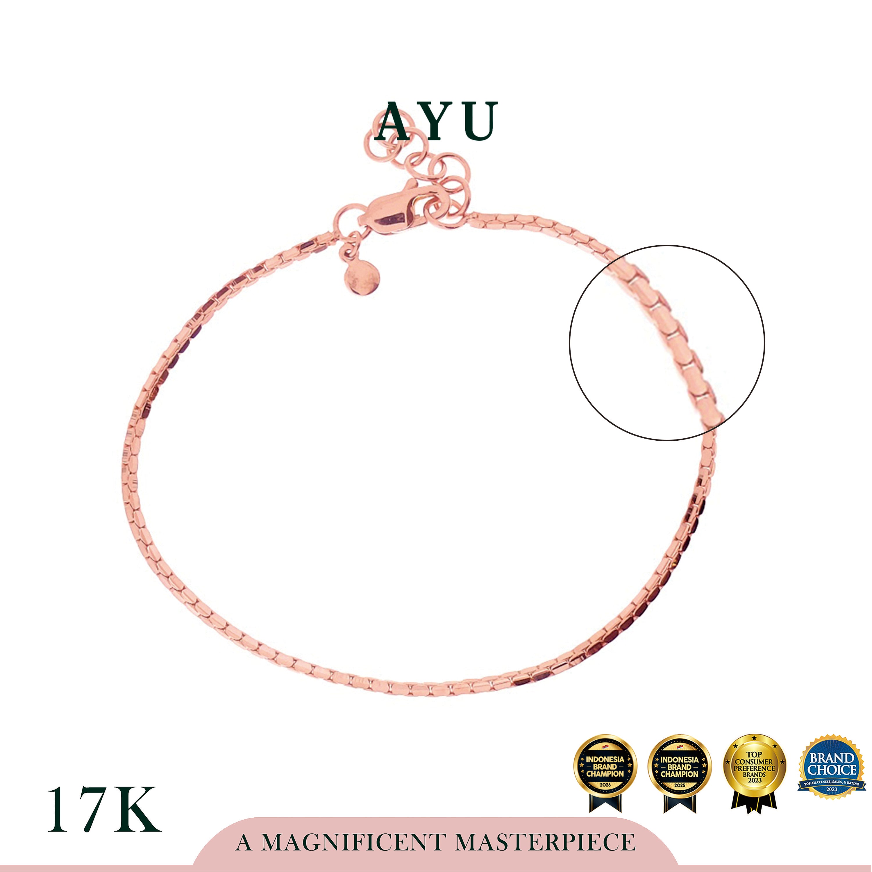AYU Gelang Emas - Box Chain Bracelet 17k Rose Gold