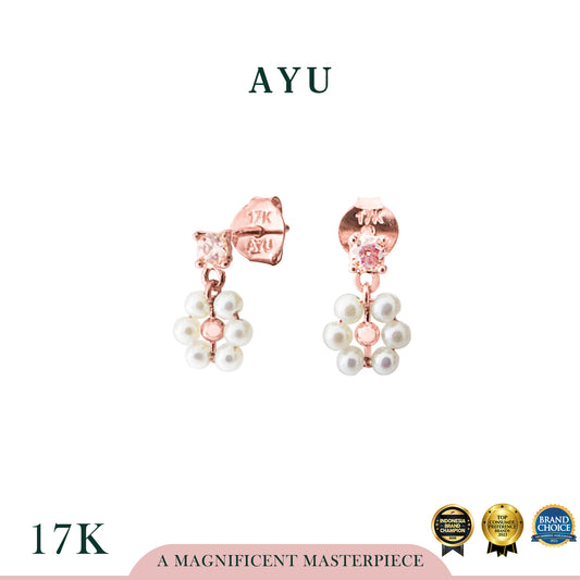 AYU Anting Emas - Butterfly Pearly Secret Garden Studs 17k Rose Gold