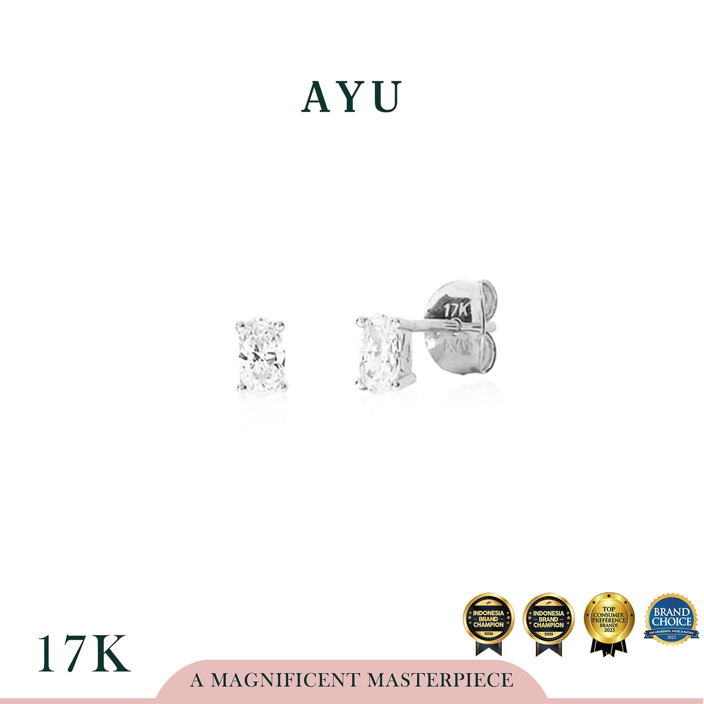 The AYU Djudju Solitaire Stud 17k White Gold