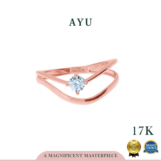 AYU Cincin Emas-Double Wave With Mini Solitaire 17k Rose Gold