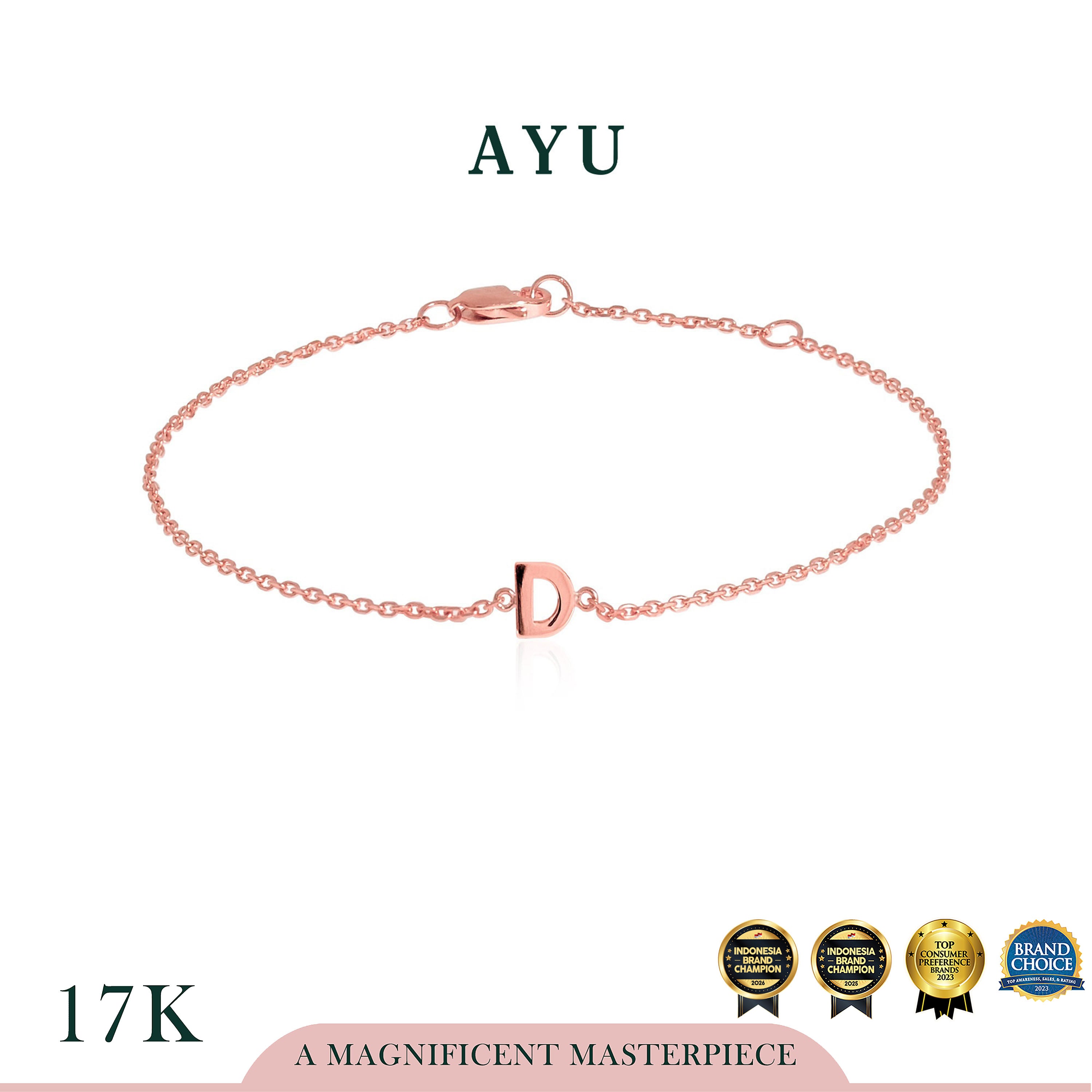 AYU Gelang Emas - Gold Initial Chain Bracelet 17k Rose Gold