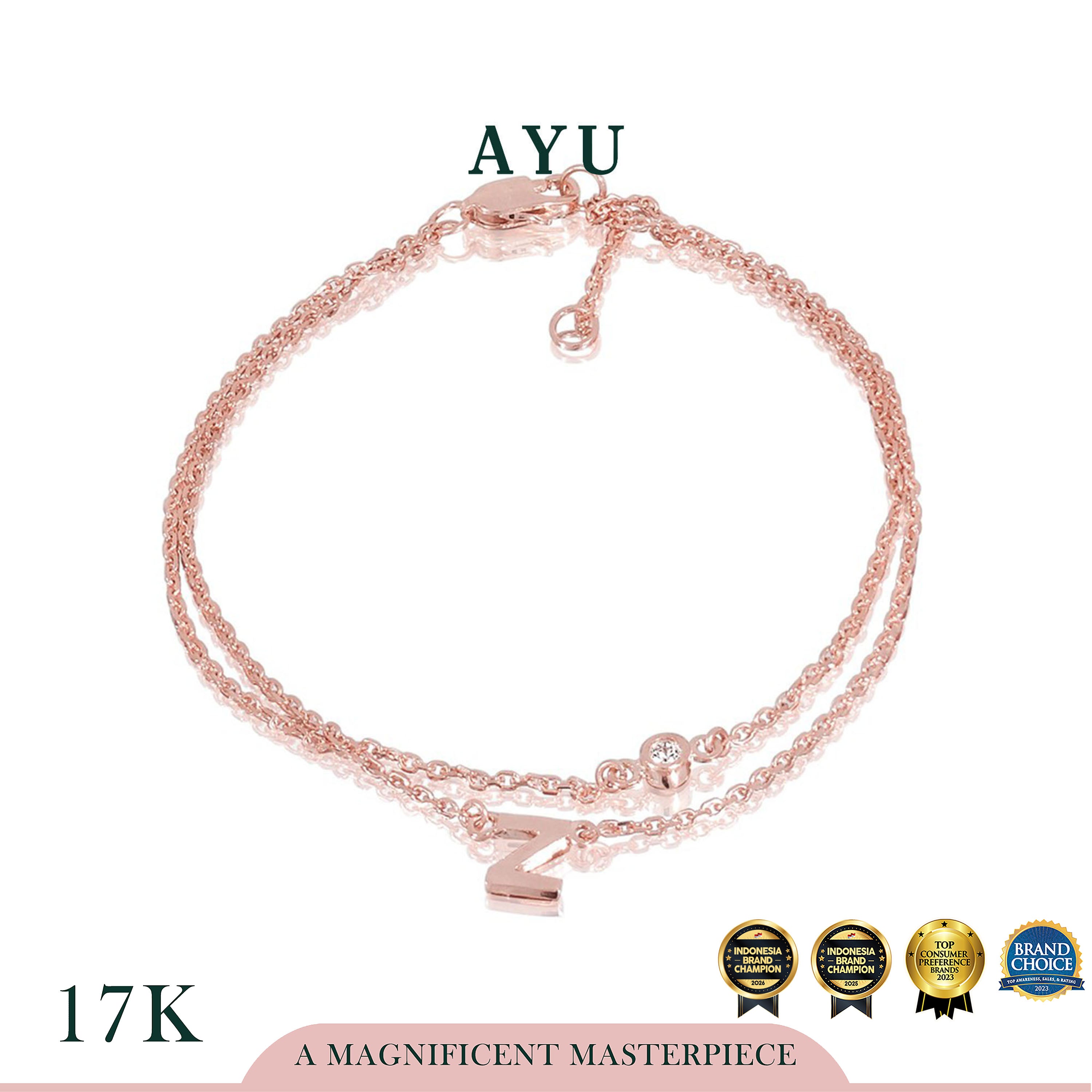 AYU Gelang Emas - Gold Initial Double Layer Bracelet 17k Rose Gold