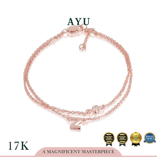 AYU Gelang Emas - Gold Initial Double Layer Bracelet 17k Rose Gold