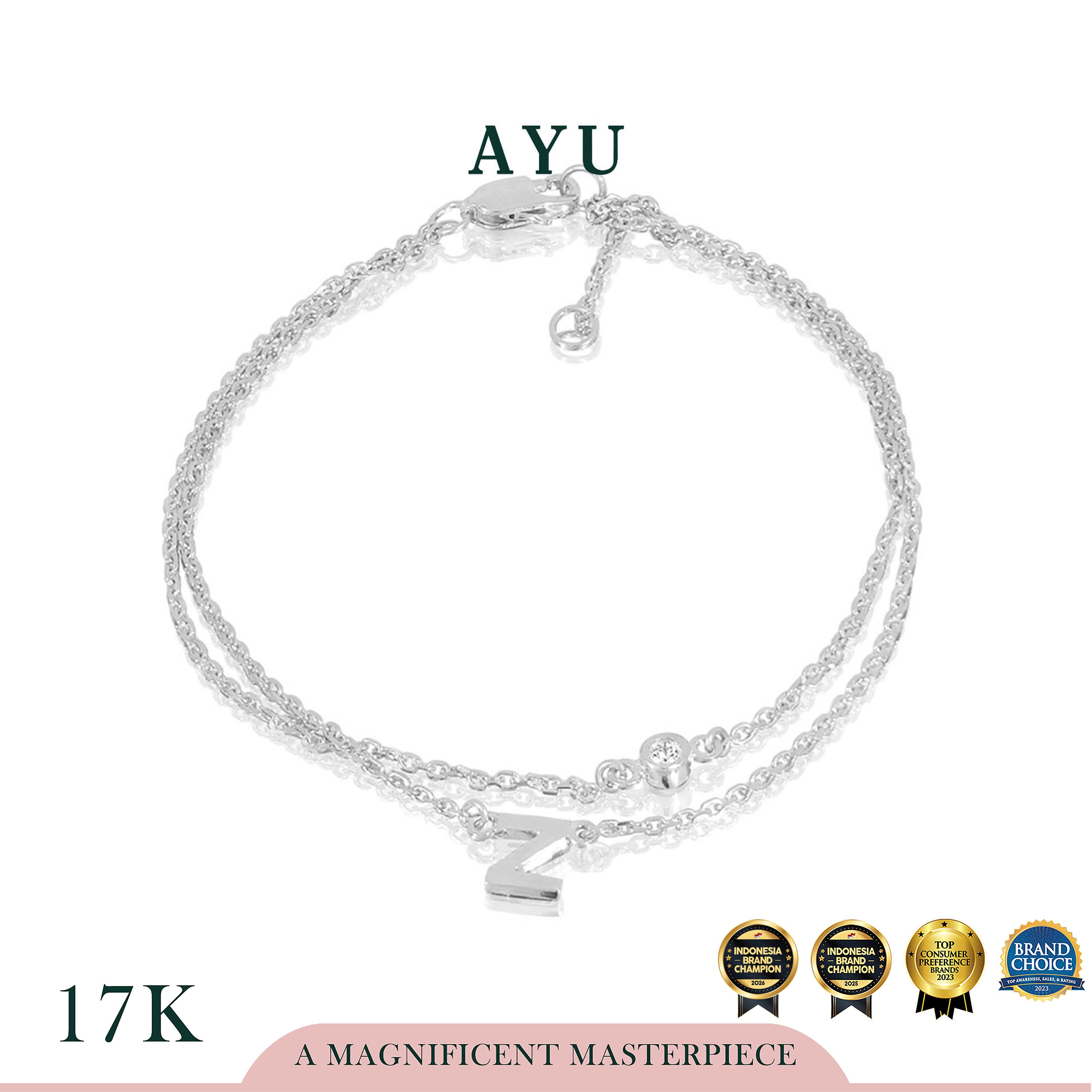 AYU Gelang Emas - Gold Initial Double Layer Bracelet 17K White Gold