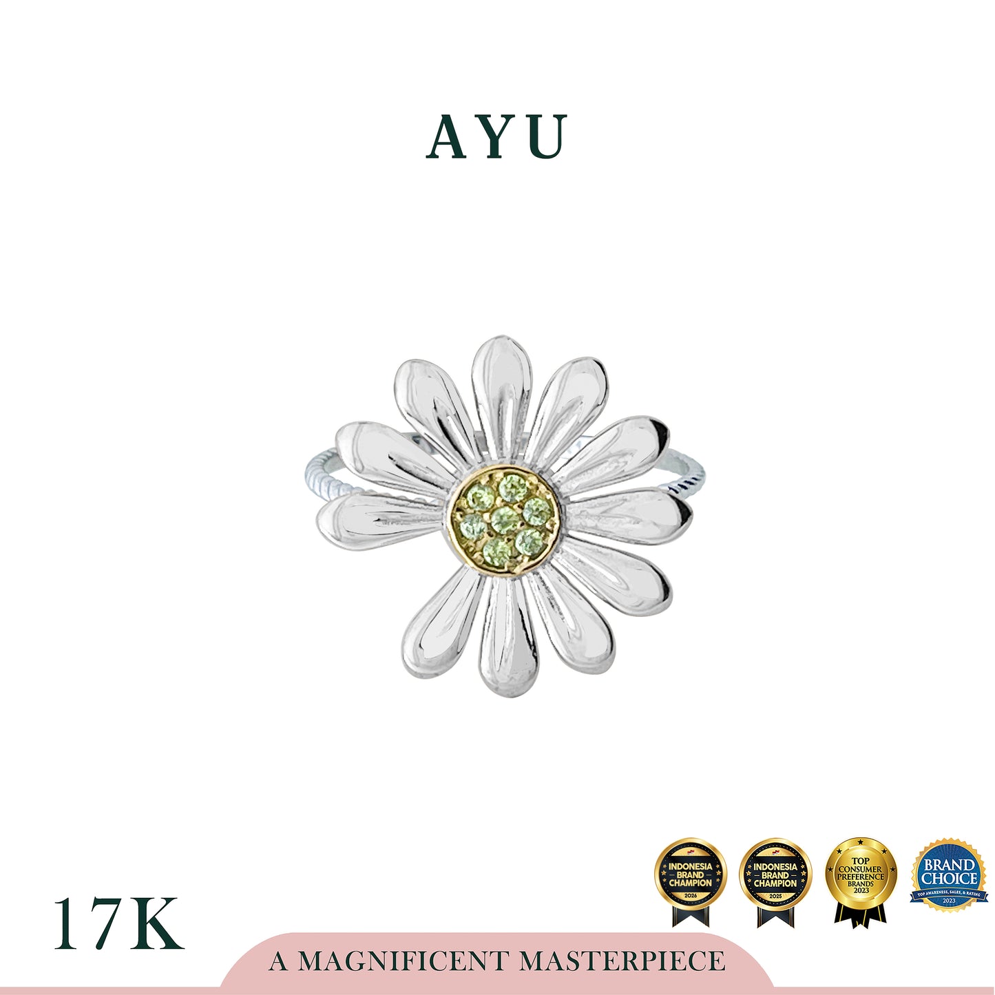 AYU Cincin Emas - Golden G Daisy Twist Ring 17k White Gold