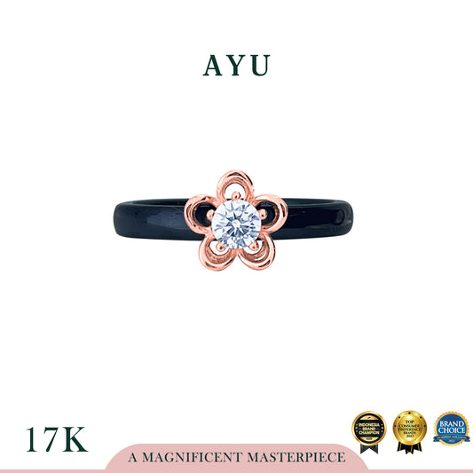 AYU Cincin Emas - Golden Daisy Ceramic Ring 17k Rose Gold