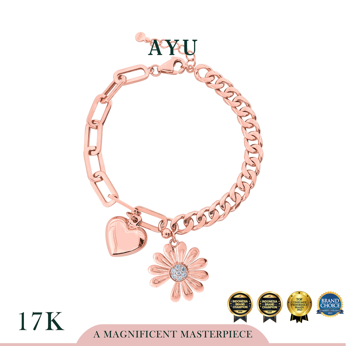 AYU Gelang Emas - In Love With Gold Daisy Bracelet 17k Rose Gold