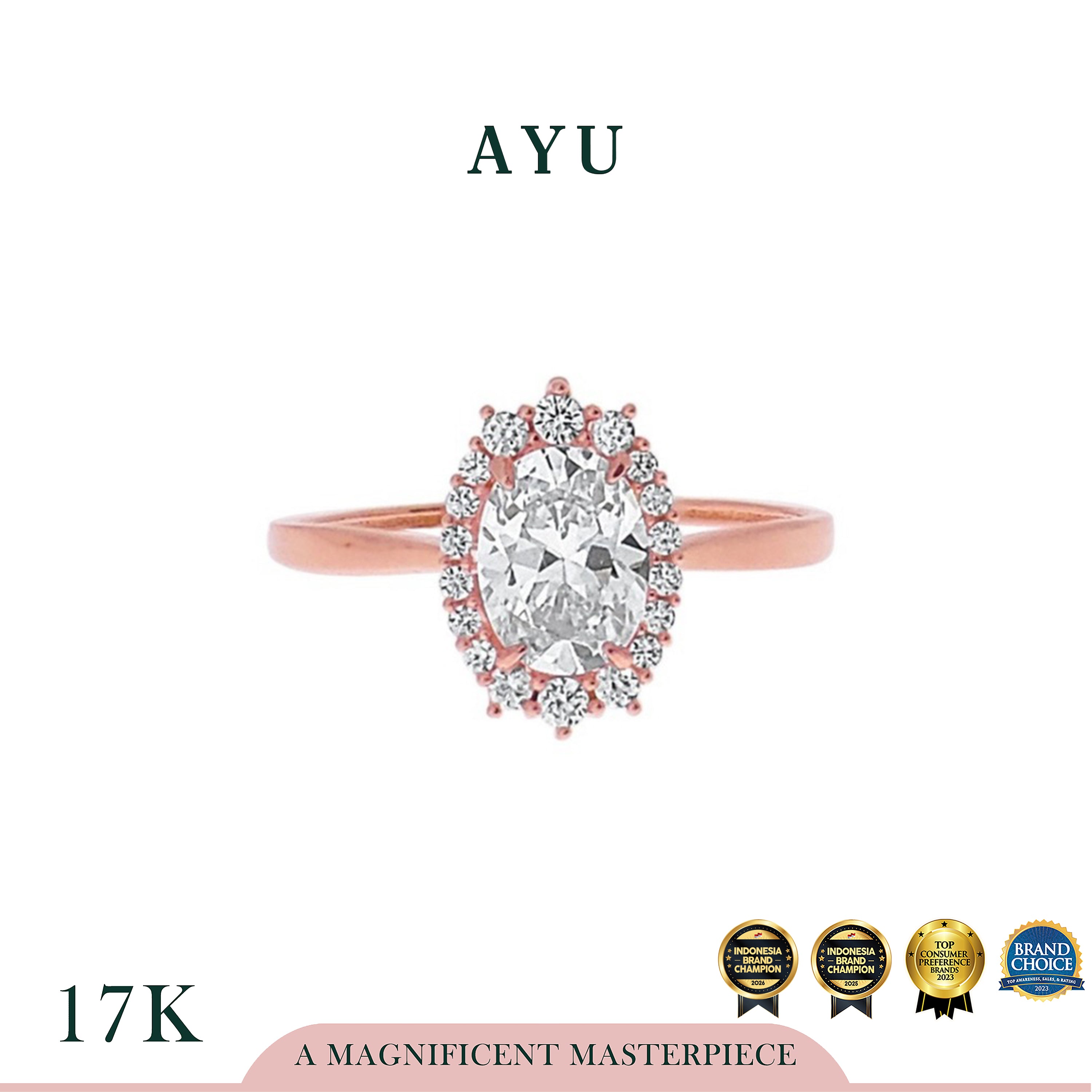 AYU Cincin Emas - Oval Grecian Solitaire 17K Rose Gold