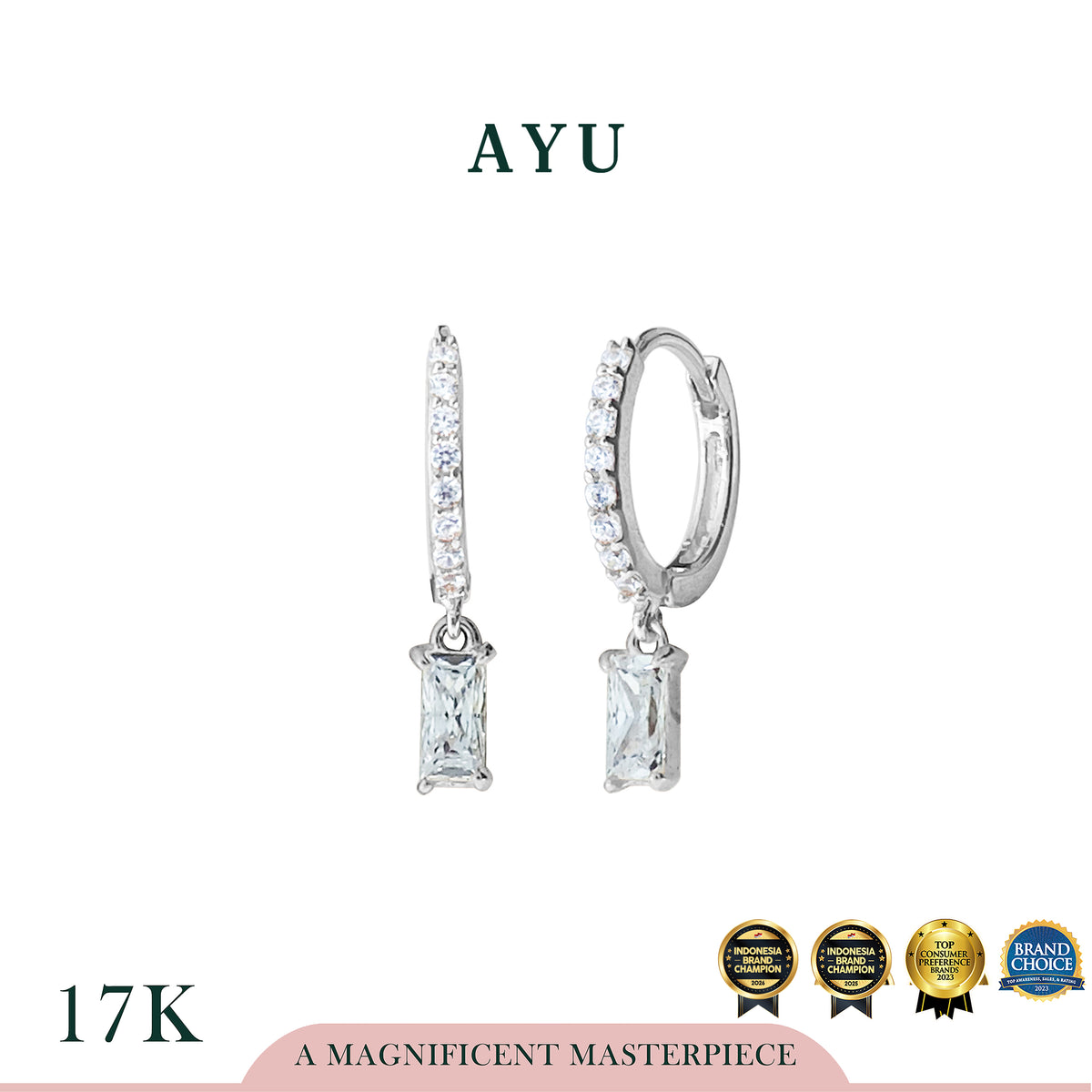 AYU Anting Emas - Pave Doughnut With Baguette Earrings 17k White Gold