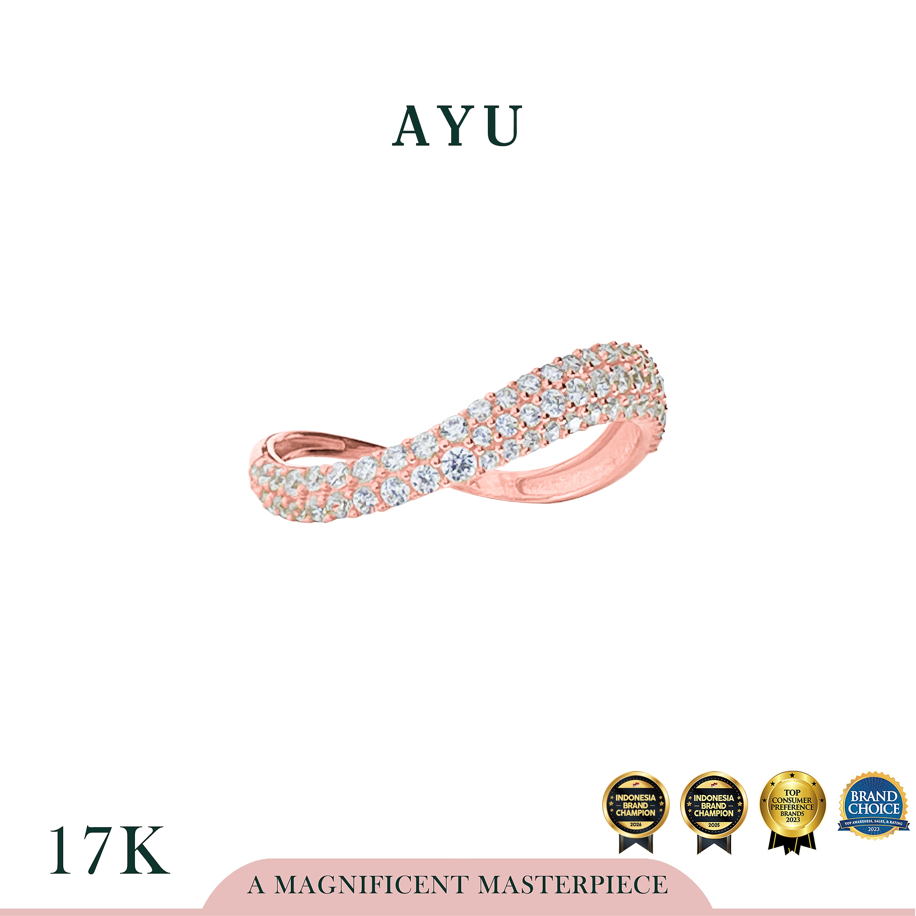 AYU Cincin Emas - Pave Floating Ring 17k Rose Gold