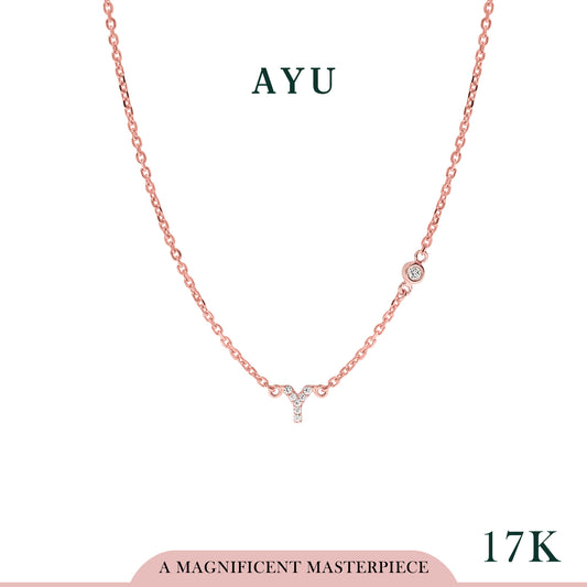 AYU Pave Initial With Mini Bezel Chain Necklace 17K Rose Gold