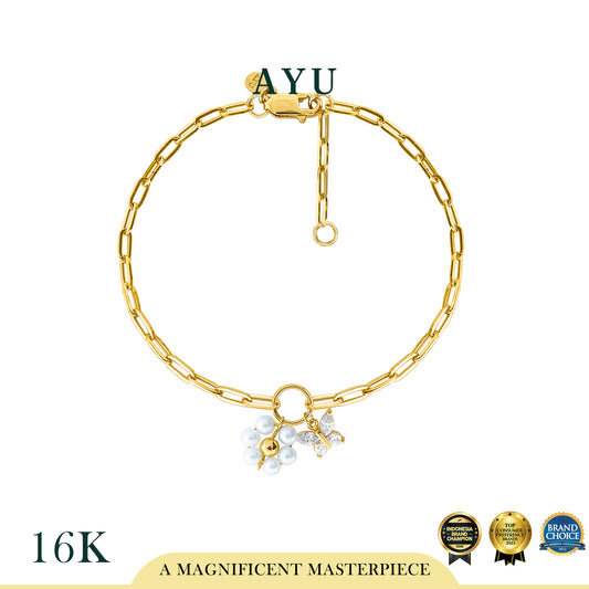AYU Gelang Emas - Butterfly Pearly Secret Garden Bracelet 16k Yellow Gold