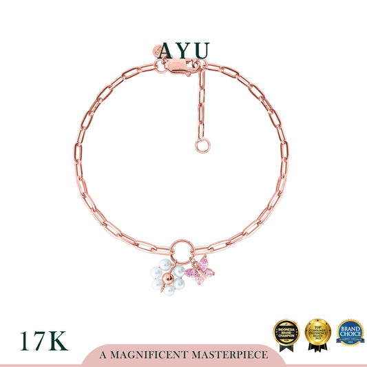 AYU Gelang Emas - Butterfly Pearly Secret Garden Bracelet 17k Rose Gold
