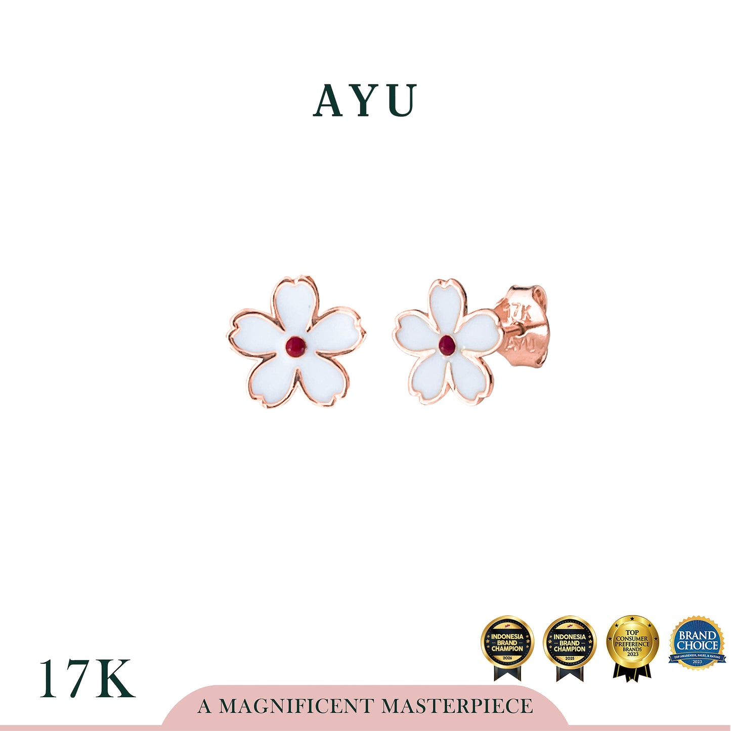 AYU Anting Emas - Kawaii Sakura Studs 17k Rose Gold
