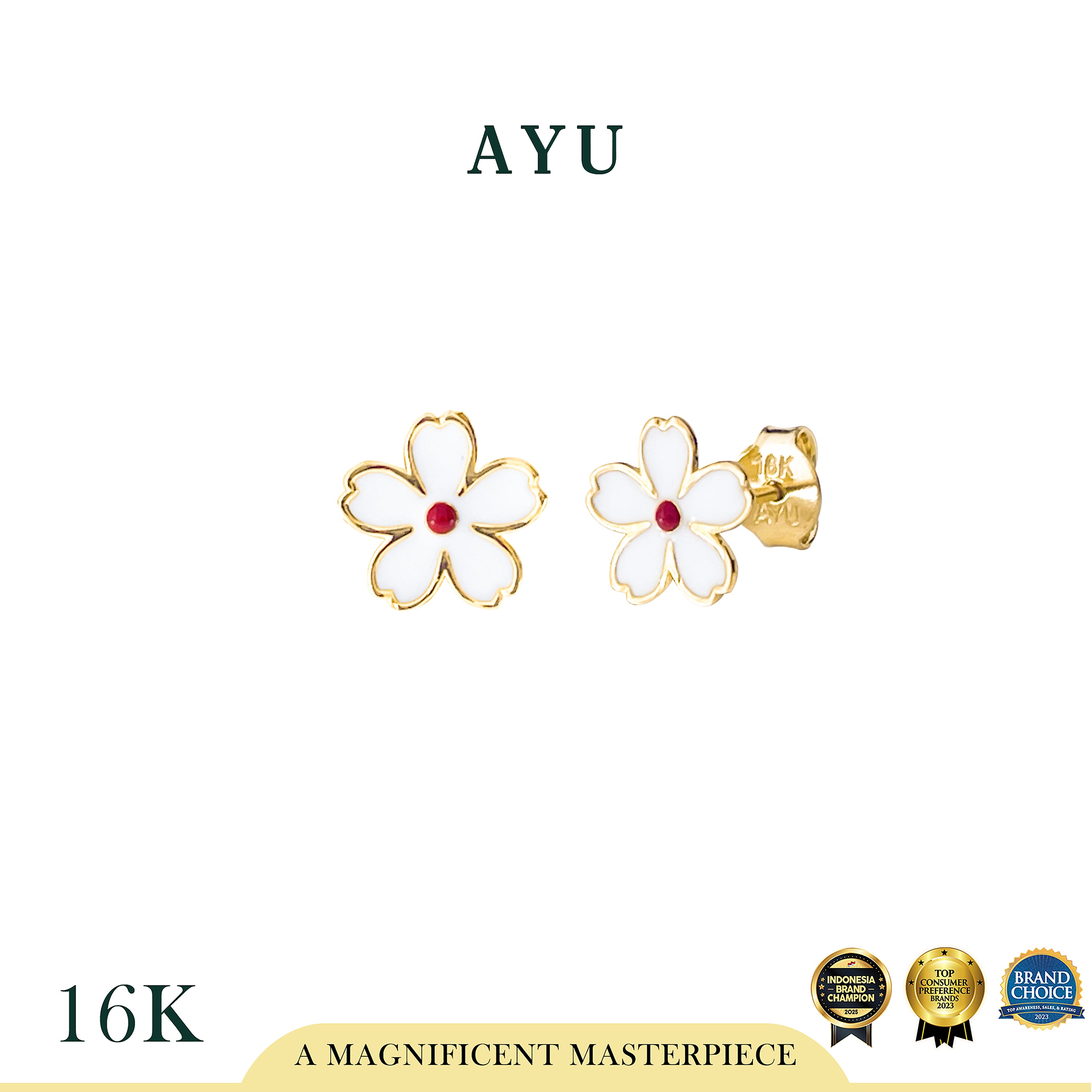 AYU Anting Emas - Kawaii Sakura Studs 16k Yellow Gold