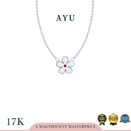 AYU Kalung Emas - Kawaii Sakura Chain Necklace 17k White Gold