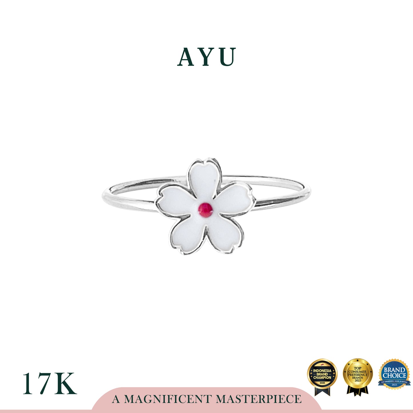 AYU Cincin Emas - Kawaii Sakura Ring 17k White Gold