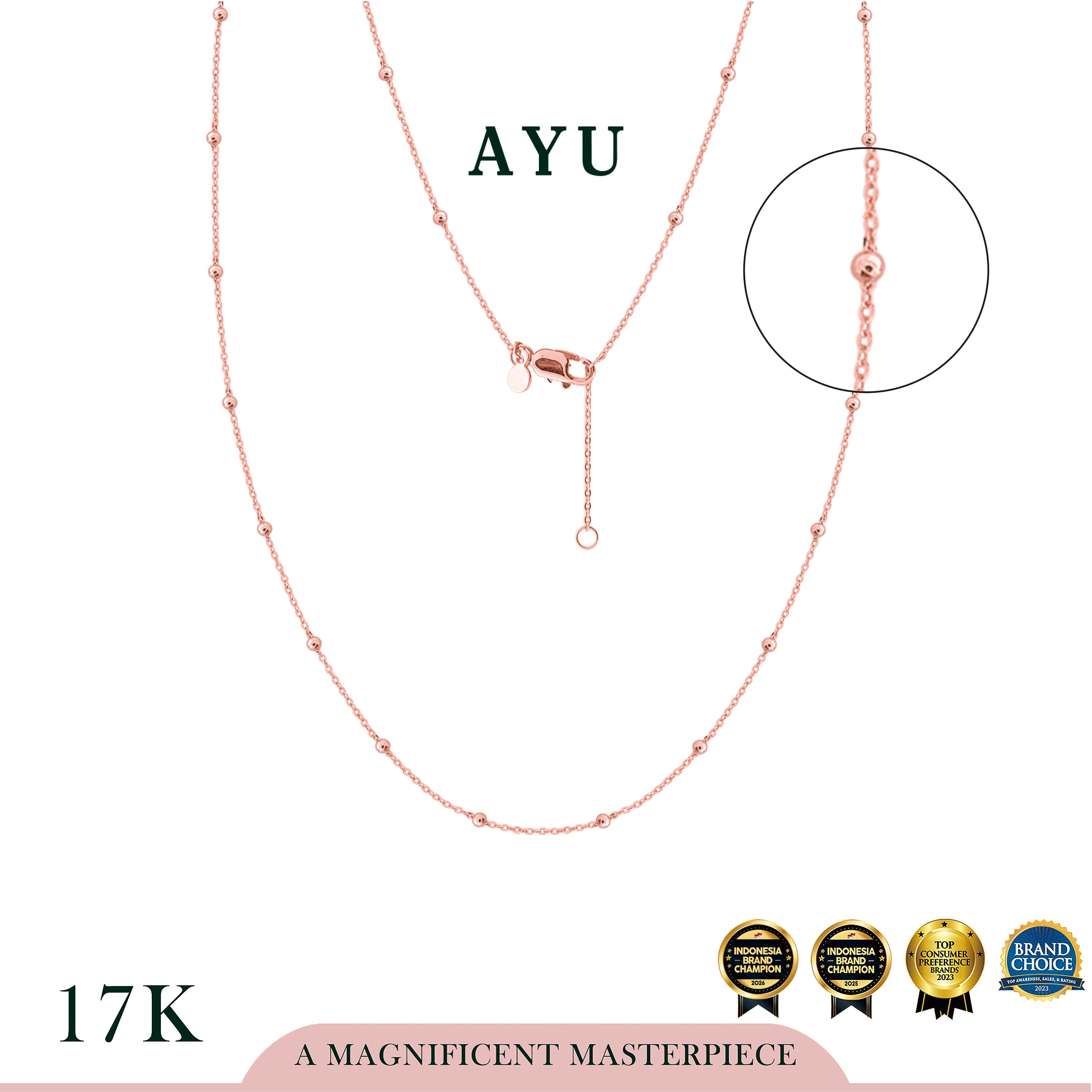 AYU Kalung Emas - Spaced Mini Boba Necklace 17k Rose Gold