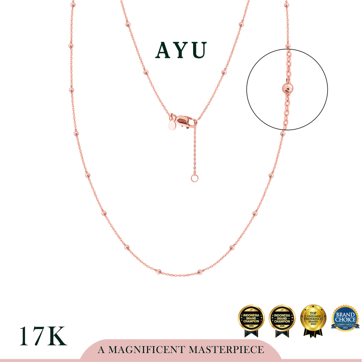 AYU Kalung Emas - Spaced Mini Boba Necklace 17k Rose Gold