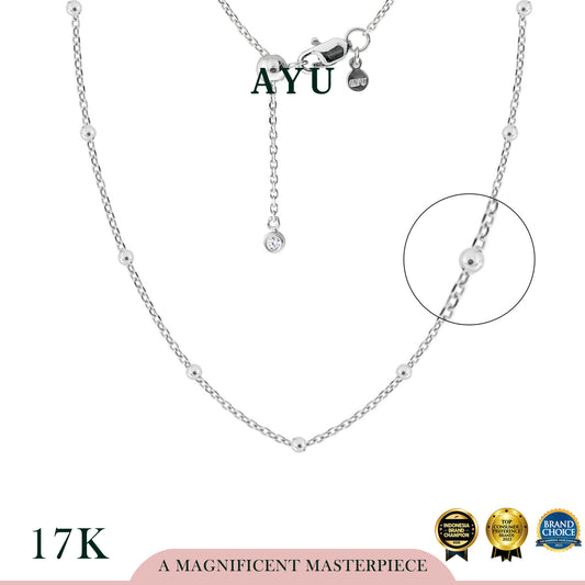 AYU Kalung Emas - Spaced Mini Boba Adjustable Necklace 17k White Gold
