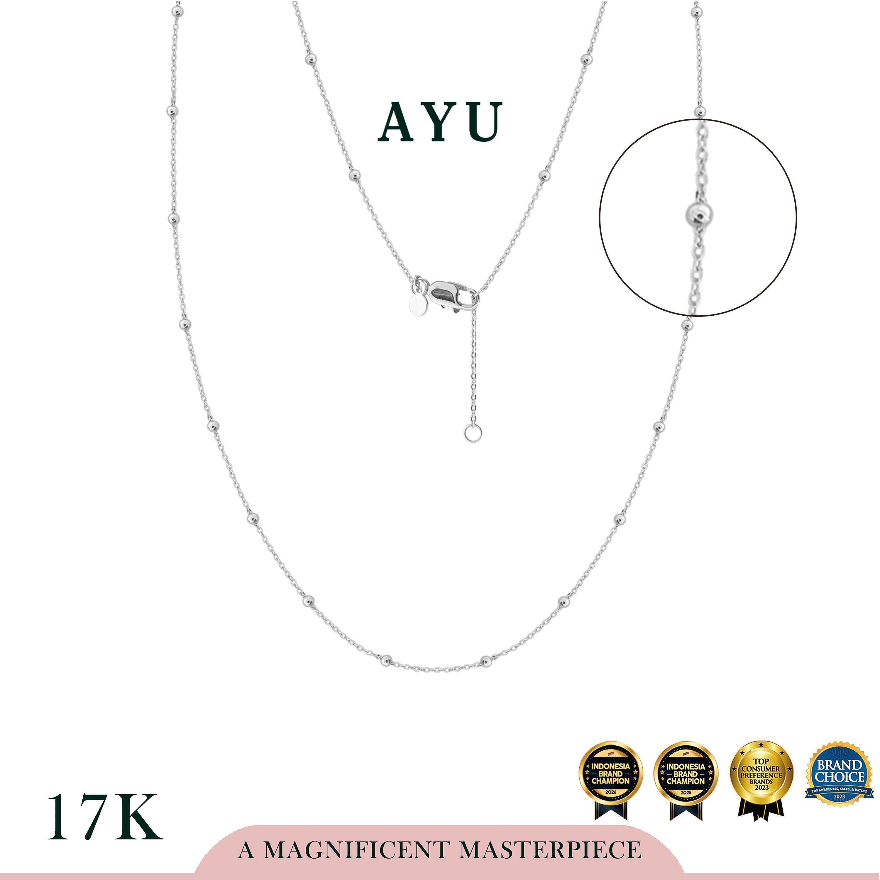 AYU Kalung Emas - Spaced Mini Boba Necklace 17k White Gold