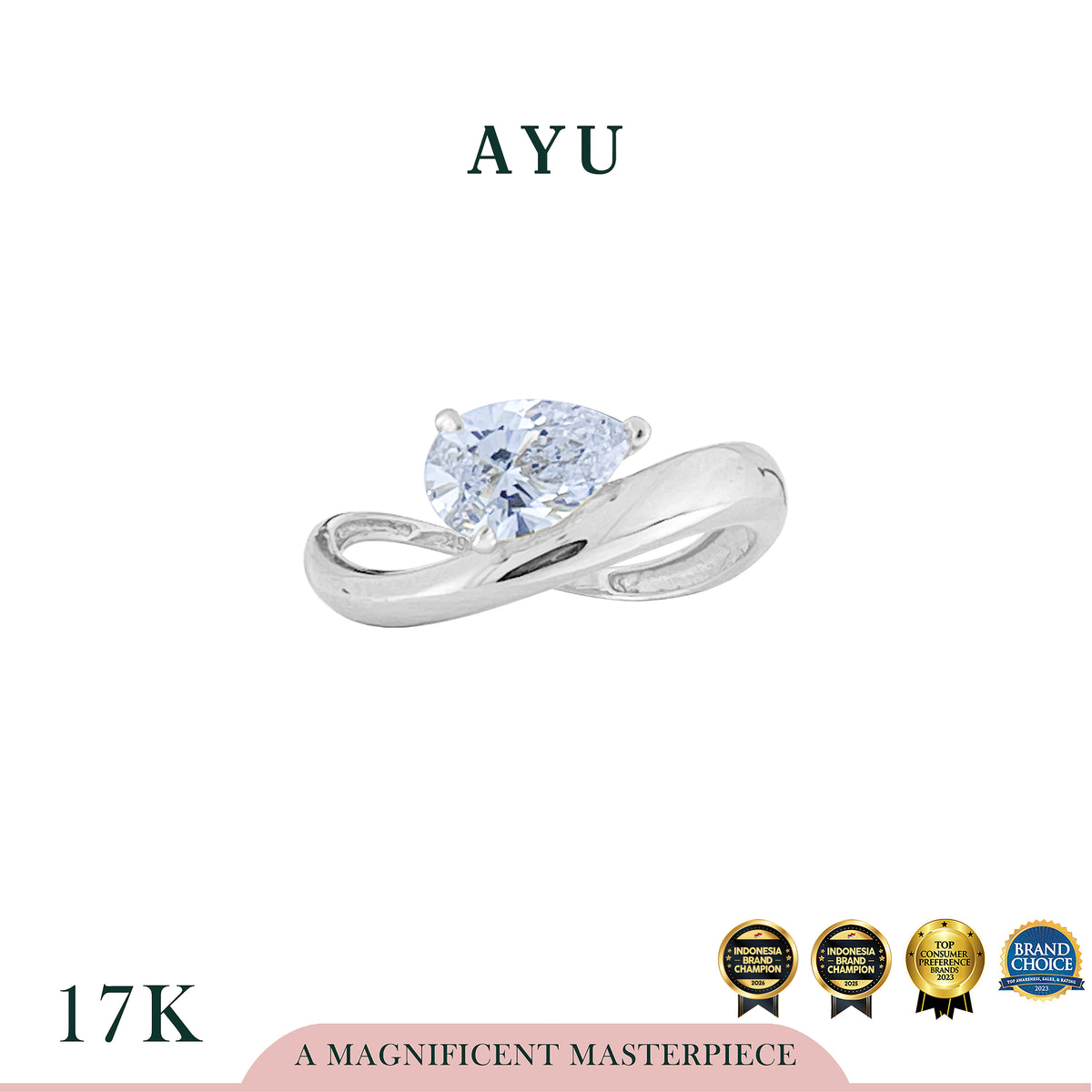 AYU Cincin Emas - Floating Teardrop Ring 17k White Gold