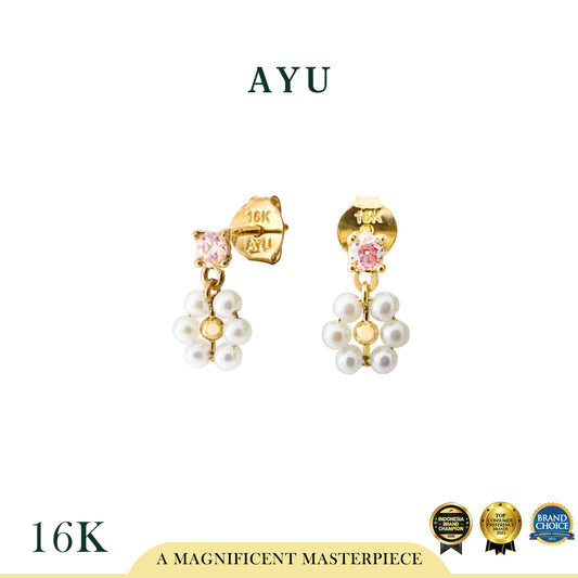 AYU Anting Emas - Butterfly Pearly Secret Garden Studs 16k Yellow Gold