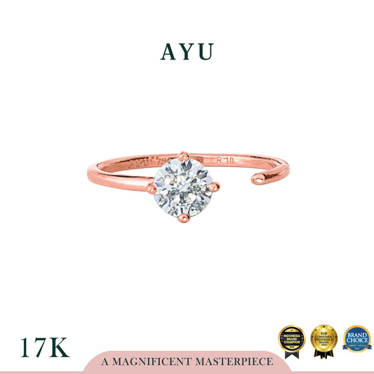 AYU Cincin Emas - Claw Round Solitaire Ring 17k Rose Gold