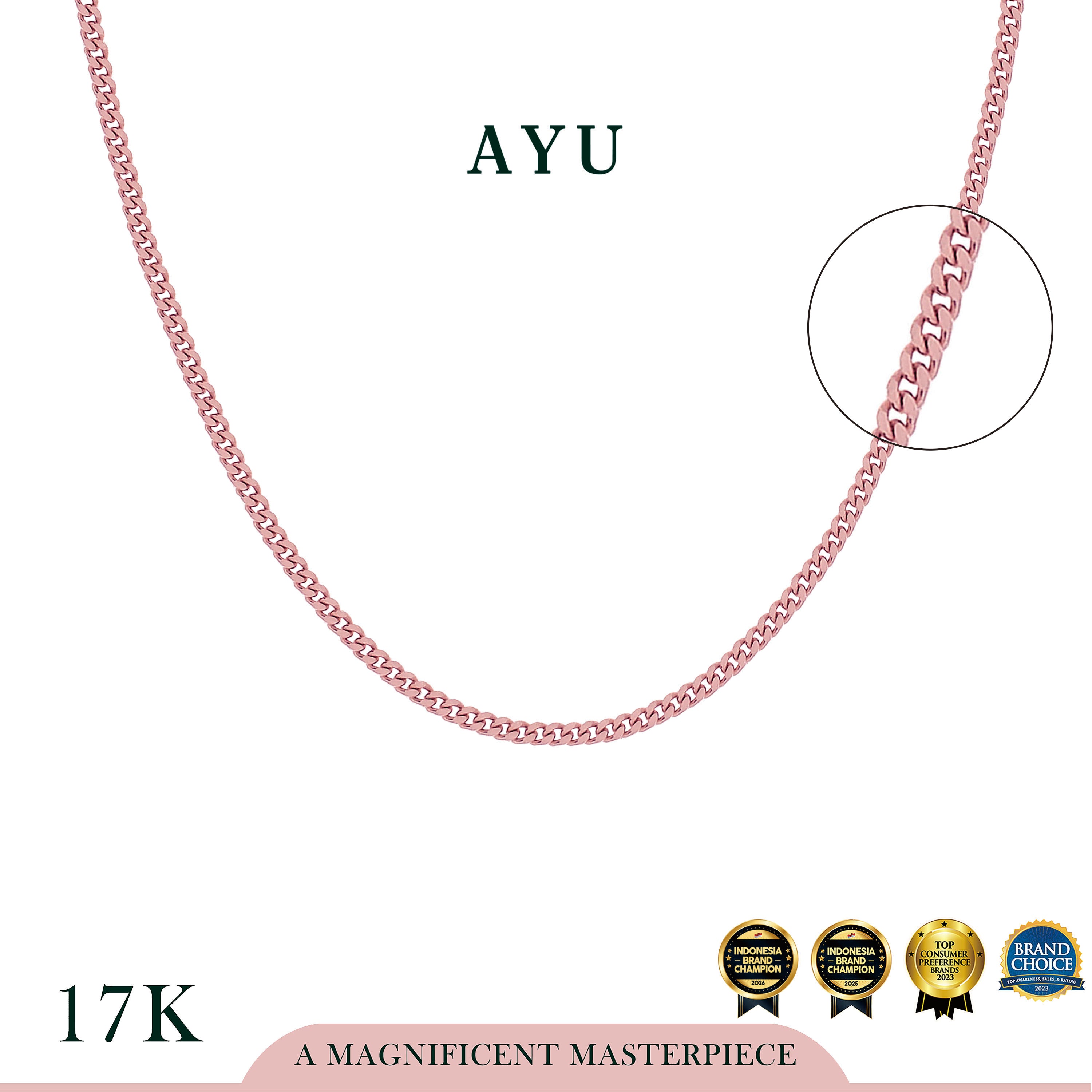 AYU Kalung Emas - Cuban Chain Necklace 17k Rose Gold
