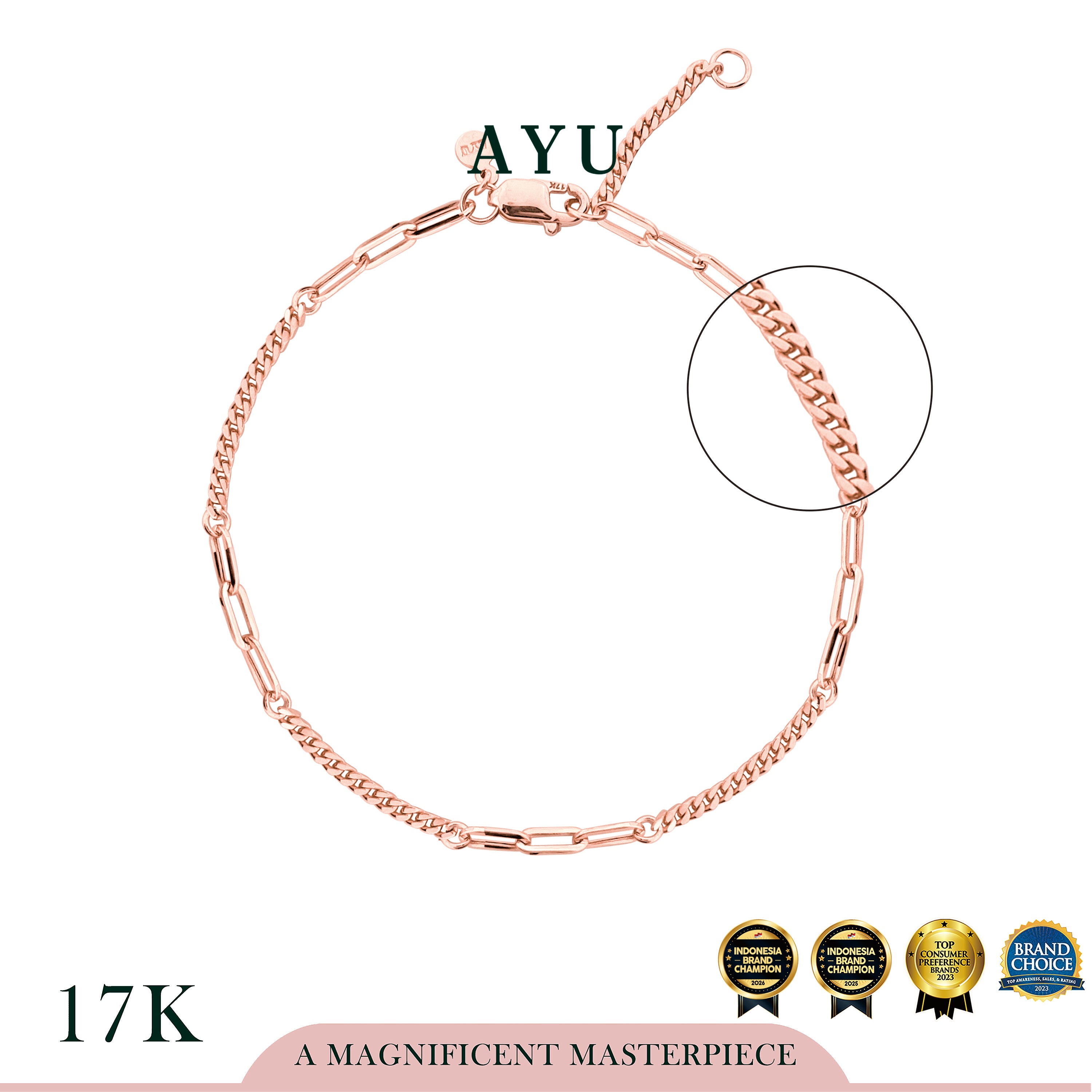 AYU Gelang Emas - Cuban Paper Clip Party Bracelet 17k Rose Gold
